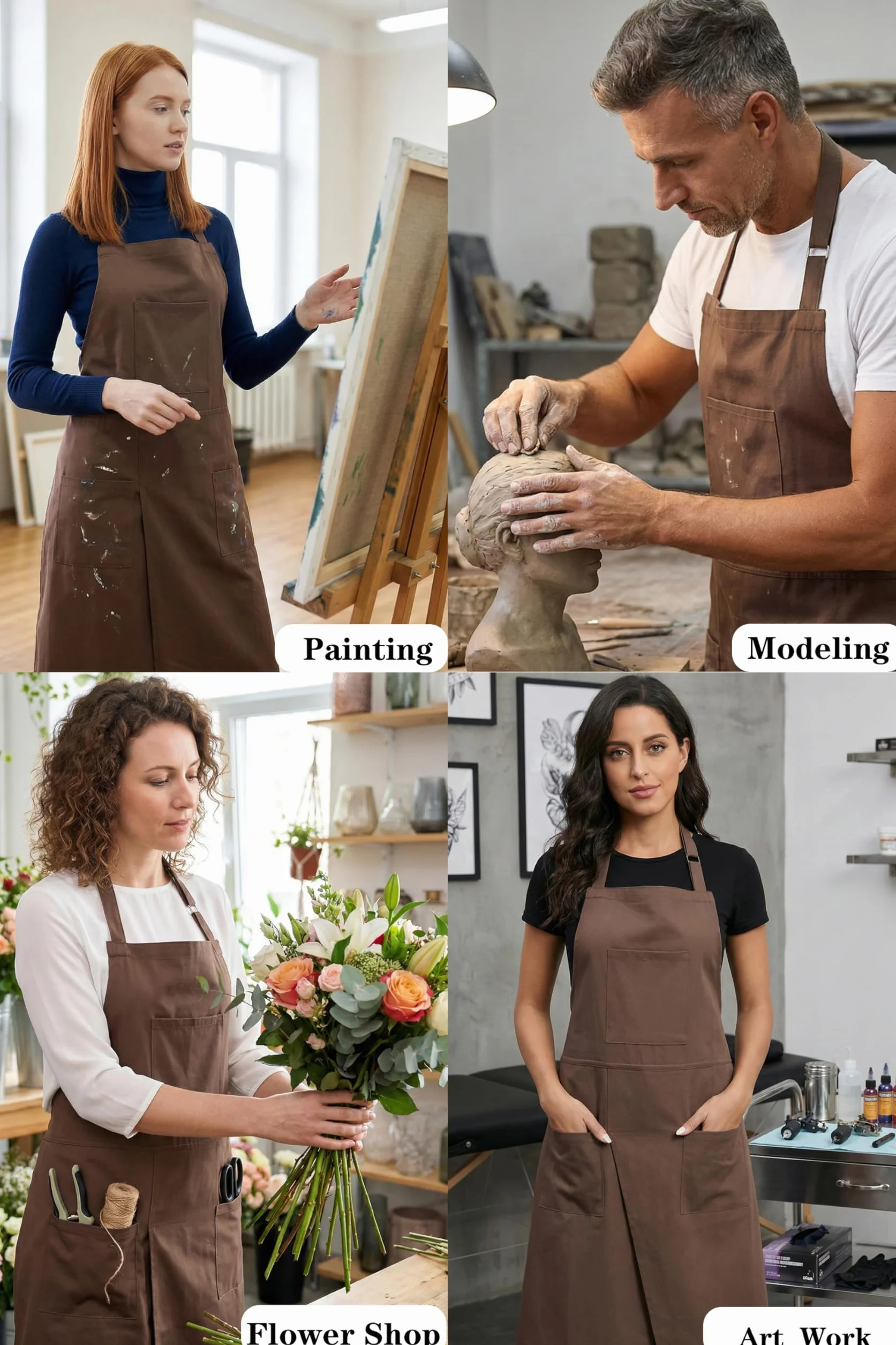 Nanxson Fartuch ceramiczny długi z rozciętą nogą 3 kieszenie regulowana klamra do koła ceramicznego DIY Art
