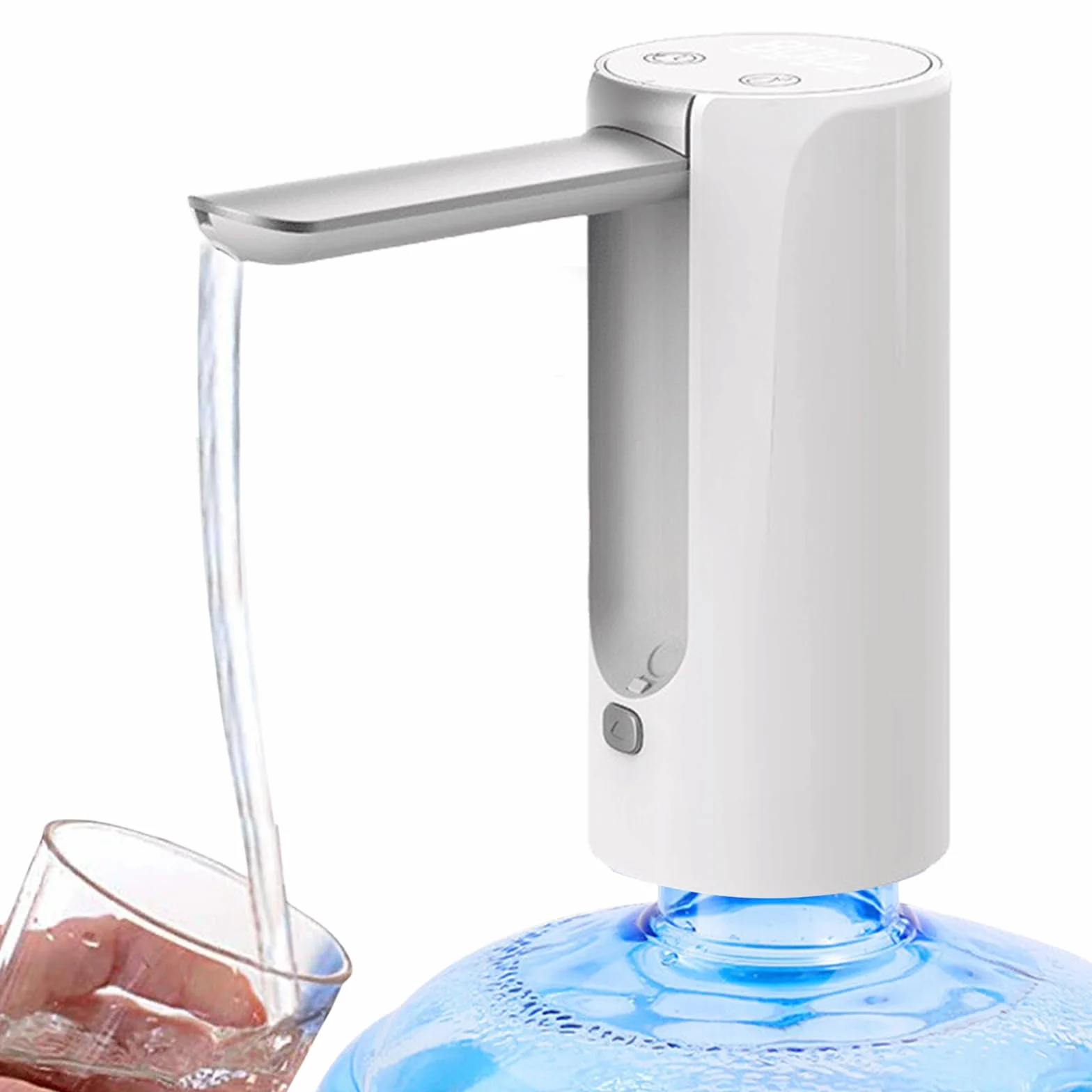 Pompa do butelek na wodę, ładowanie przez USB, elektryczna pompa wody pitnej z wyświetlaczem LED, przenośna pompa dystrybutora wody, dozownik wody do domu, biura, na kemping, biała
