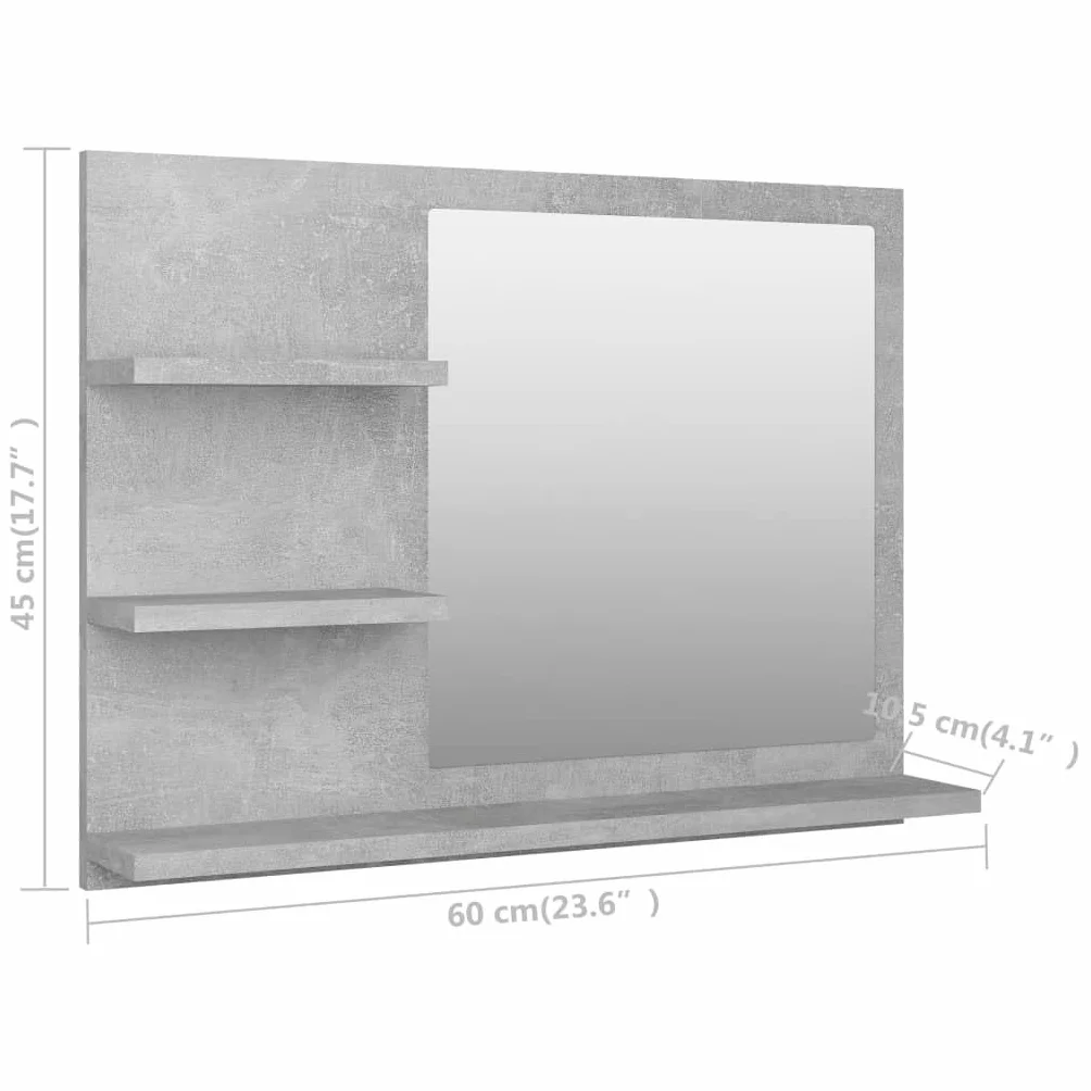 vidaXL Lustro łazienkowe, szarość betonu 60x10,5x45 cm