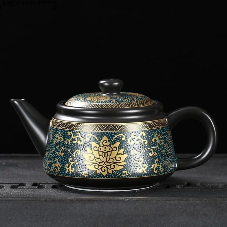 Japoński ceramiczny czajniczek, Retro czarny ceramiczny czajniczek w stylu chińskim herbata liściasta(15.2x7.5cm 240ML-b)