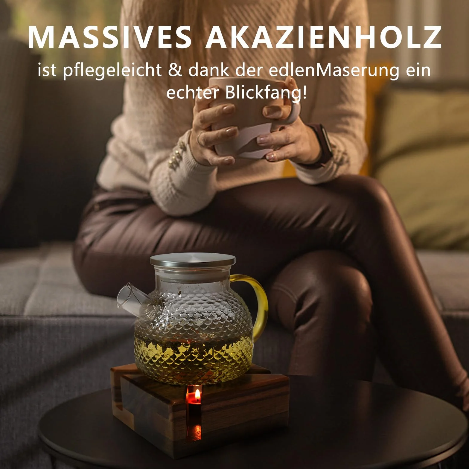 Atrakcyjny bambusowy podgrzewacz, odporny na wysokie temperatury i izolujący ciepło, dzbanek do herbaty z podgrzewaczem, ręcznie wykonany podgrzewacz do dzbanka do herbaty, podgrzewacza, nadaje się do