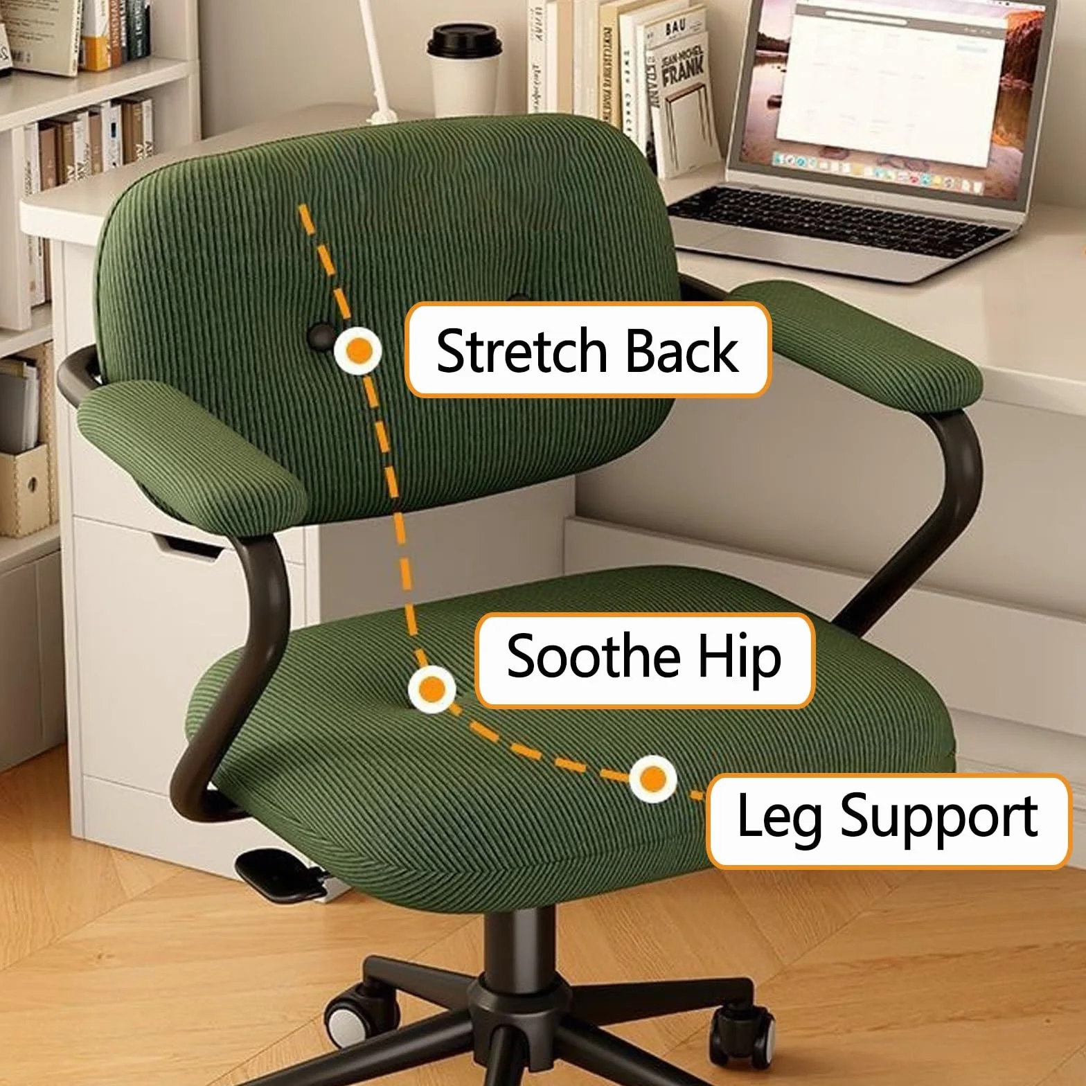 Ergonomiczne, regulowane krzesło biurowe do domu, wygodne, krzesło do gier komputerowych z tapicerowanym siedziskiem, małe krzesło biurkowe do nauki, czytania, odpowiednie do domowego biura, gier,