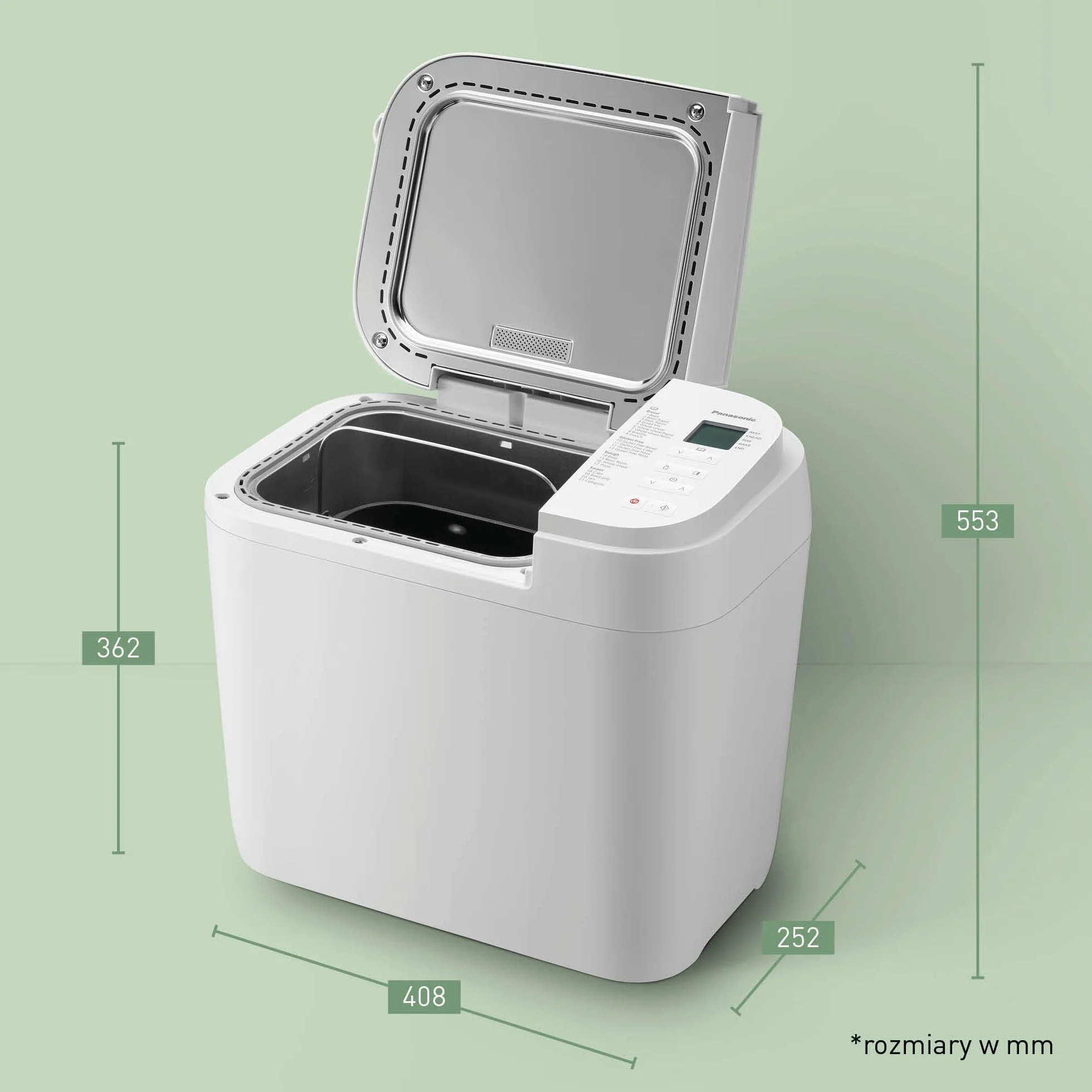 Panasonic SD-B2510WXE Wypiekacz do chleba (21 programów, podwójny czujnik temperatury, timer, 4 programy bezglutenowe), biały