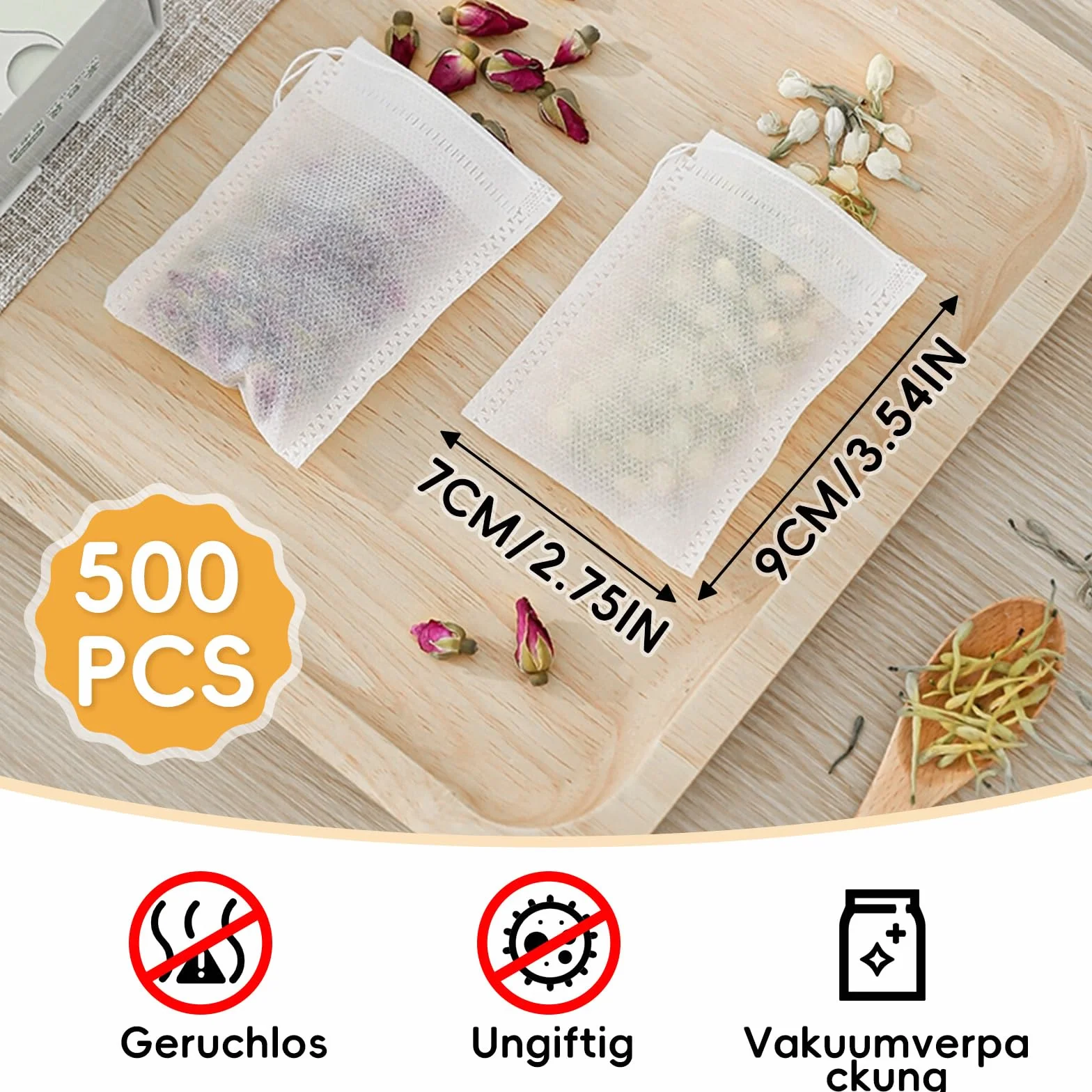 500 sztuk torebek herbaty sypkiej, 7 x 9 cm, filtr do herbaty sypkiej ze sznurkiem, filtr do herbaty, papierowe torebki do samodzielnego napełniania, torebki herbaty, herbaty owocowej, przypraw