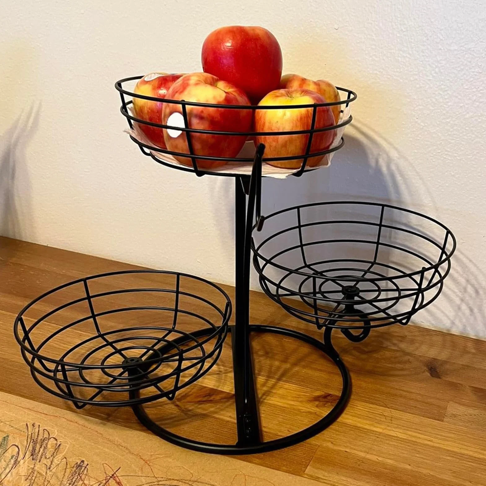 Kosz na owoce 3-poziomowy metalowy antypoślizgowy, kompaktowy | Żelazny Organizer Kuchenny na Owoce Do domu spiżarni restauracji na warzywa ziemniaki cebulę chleb pieczywo przekąski