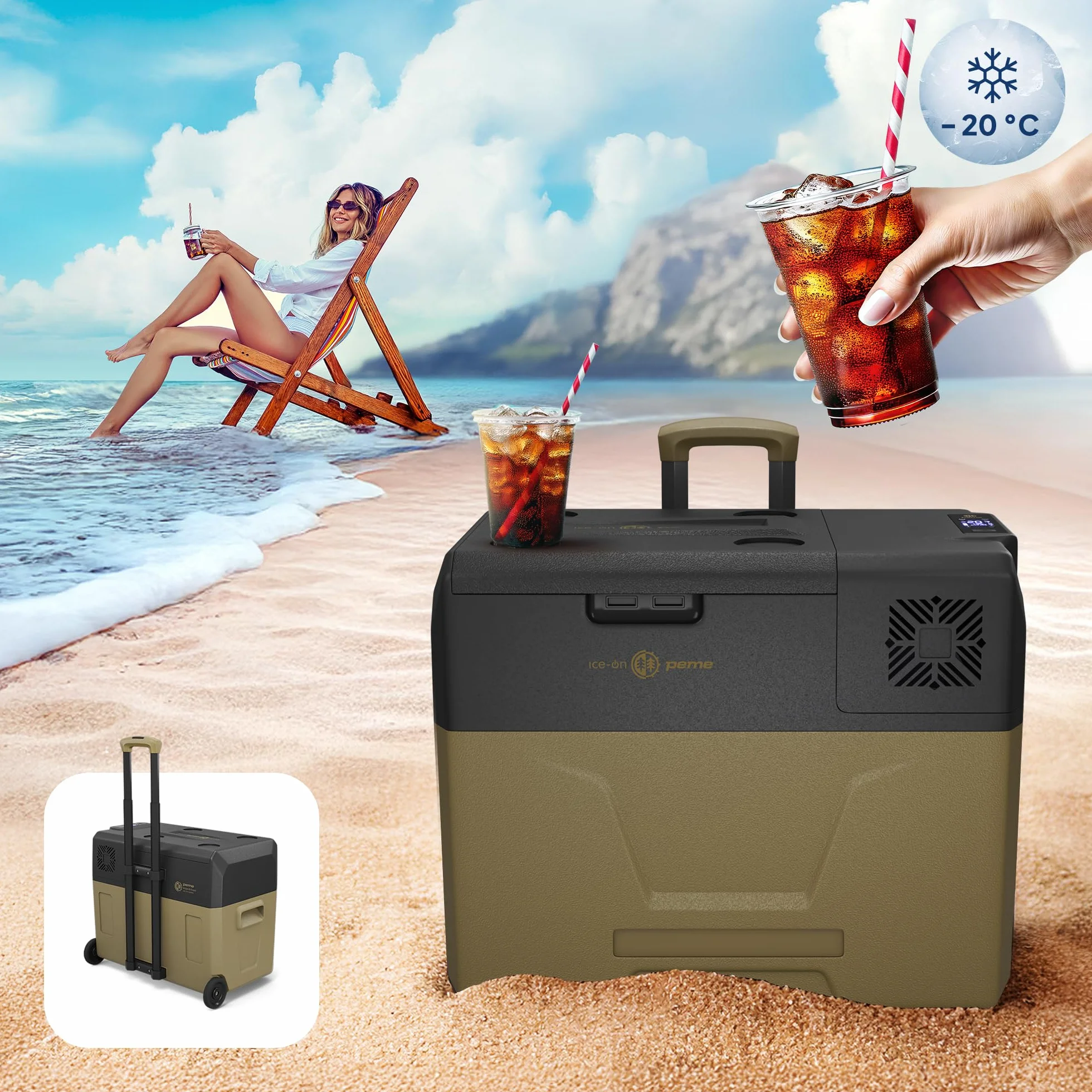 peme Expedition Elektryczna Lodówka Kompresorowa 27-39 L - Chłodziarka i Zamrażarka, Chłodzenie -20°C, Podwójne Zasilanie 12V/24V & 230V, Aplikacja Bluetooth, Tryb Eco, do Samochodu, Kempingu