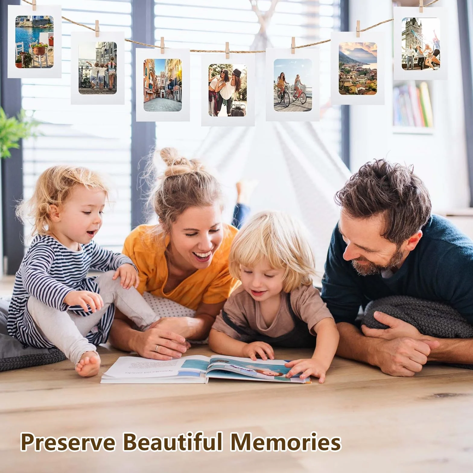 40 sztuk papierowych ramek na zdjęcia, 10 x 15 cm ramki na zdjęcia z kartonu, girlanda fotograficzna z 40 drewnianymi klamerkami i 4 sznurkami konopnymi, linka do zdjęć z klamerkami do