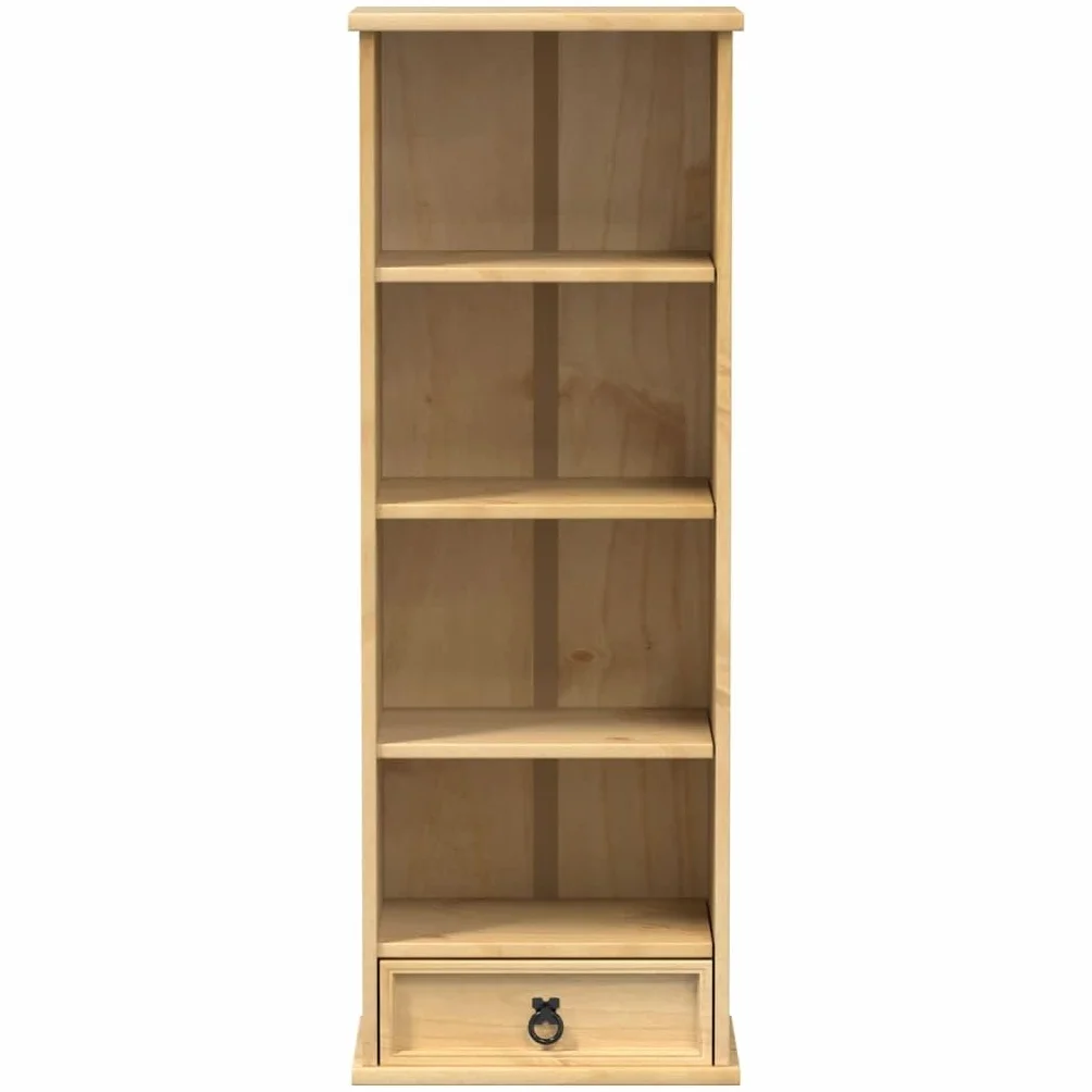 Générique Szafka na płyty CD 40 x 30 x 110 cm z litego drewna sosnowego, szafka do przechowywania płyt CD z szufladą i otwartymi przegródkami na DVD, wielofunkcyjna półka do biura lub sypialni