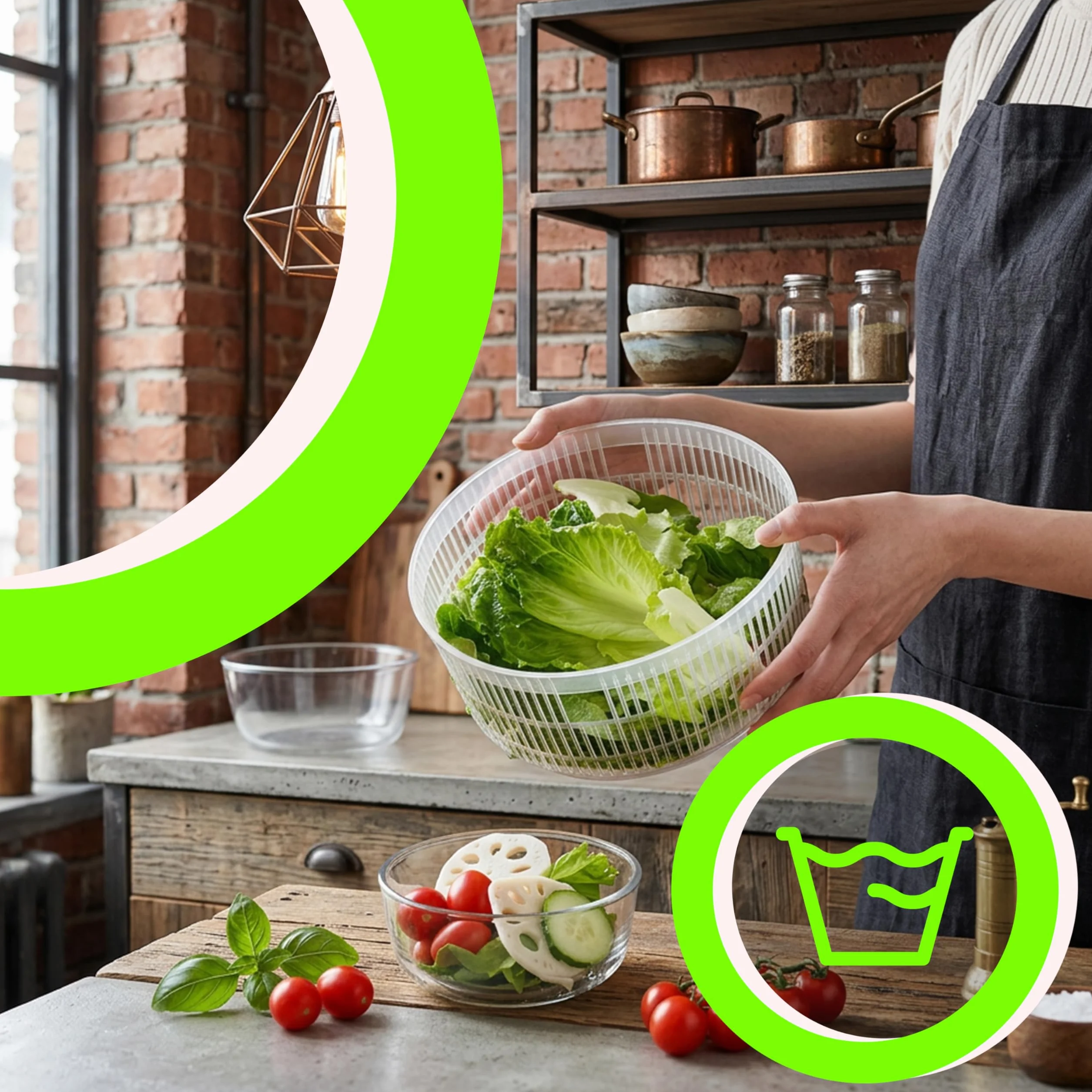 Retoo Wirówka do sałaty z sitkiem i pokrywką, pojemność 2,5 l, miska do sałaty, suszarka do sałaty, warzyw i owoców, pomocnik kuchenny, tworzywo sztuczne, nie zawiera BPA, przezroczysta, zielona