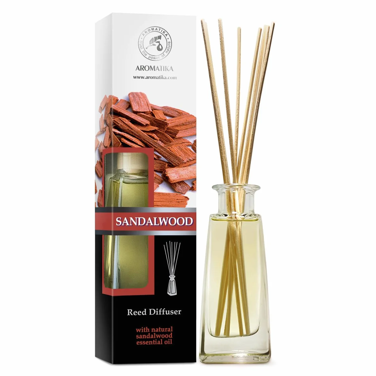 Dyfuzor Zapachowy z Patyczkami Sandał - 100 ml - Dyfuzor z Naturalnym Olejkiem z Drzewa Sandałowego - Zapach do Domu - Dyfuzory Trzcinowe - Odświeżacz z Patyczkami - Drzewo Sandałowe