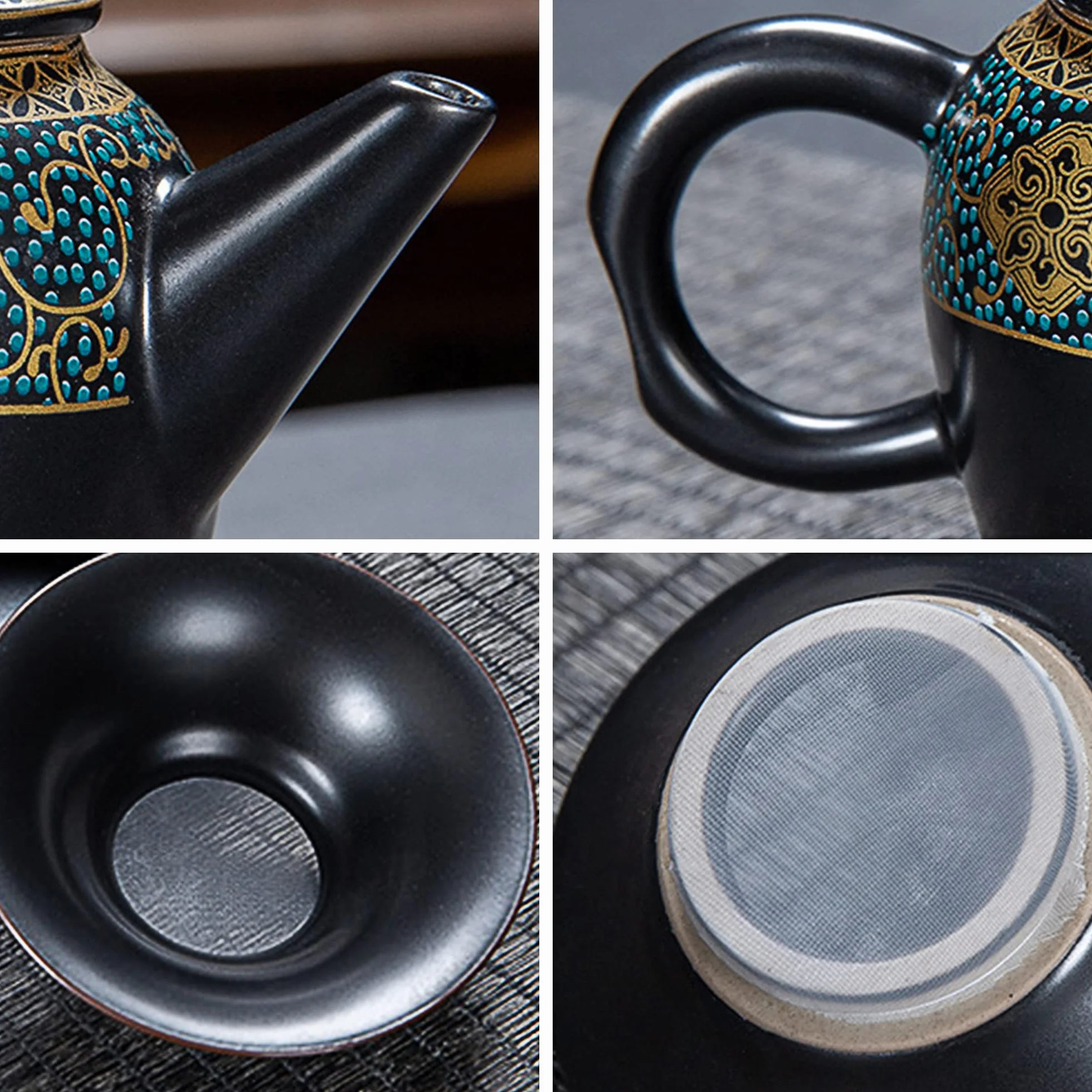 fanquare Chiński złoty ceramiczny zestaw do herbaty Kung Fu, japoński podróżny zestaw do herbaty z tacą, z torbą podróżną, czarny czajniczek do herbaty, zaparzacz