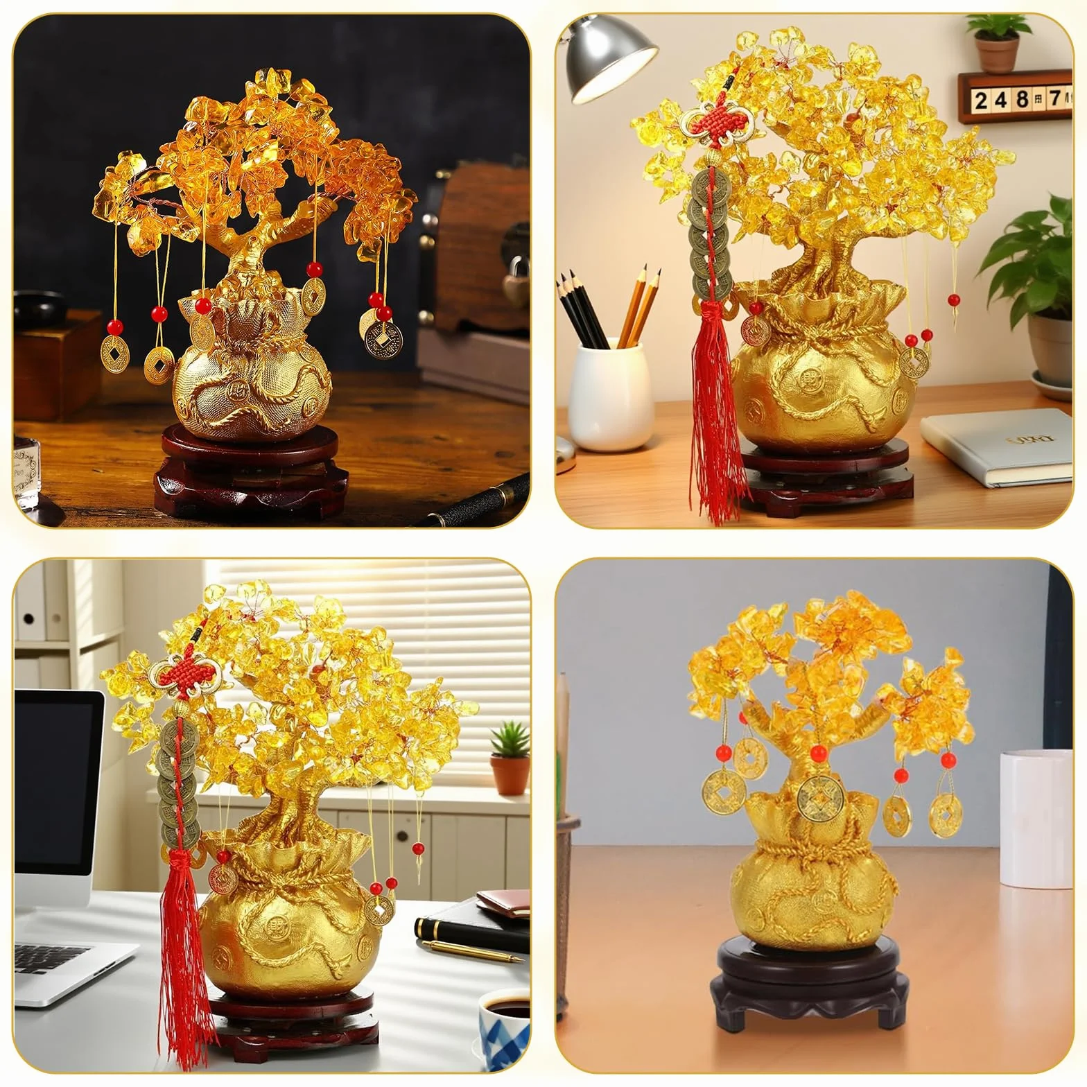 Bogate drzewo, drzewko pieniężne Feng Shui Bonsai, złote drzewko szczęścia, do domu, biura, jako dekoracja sklepu
