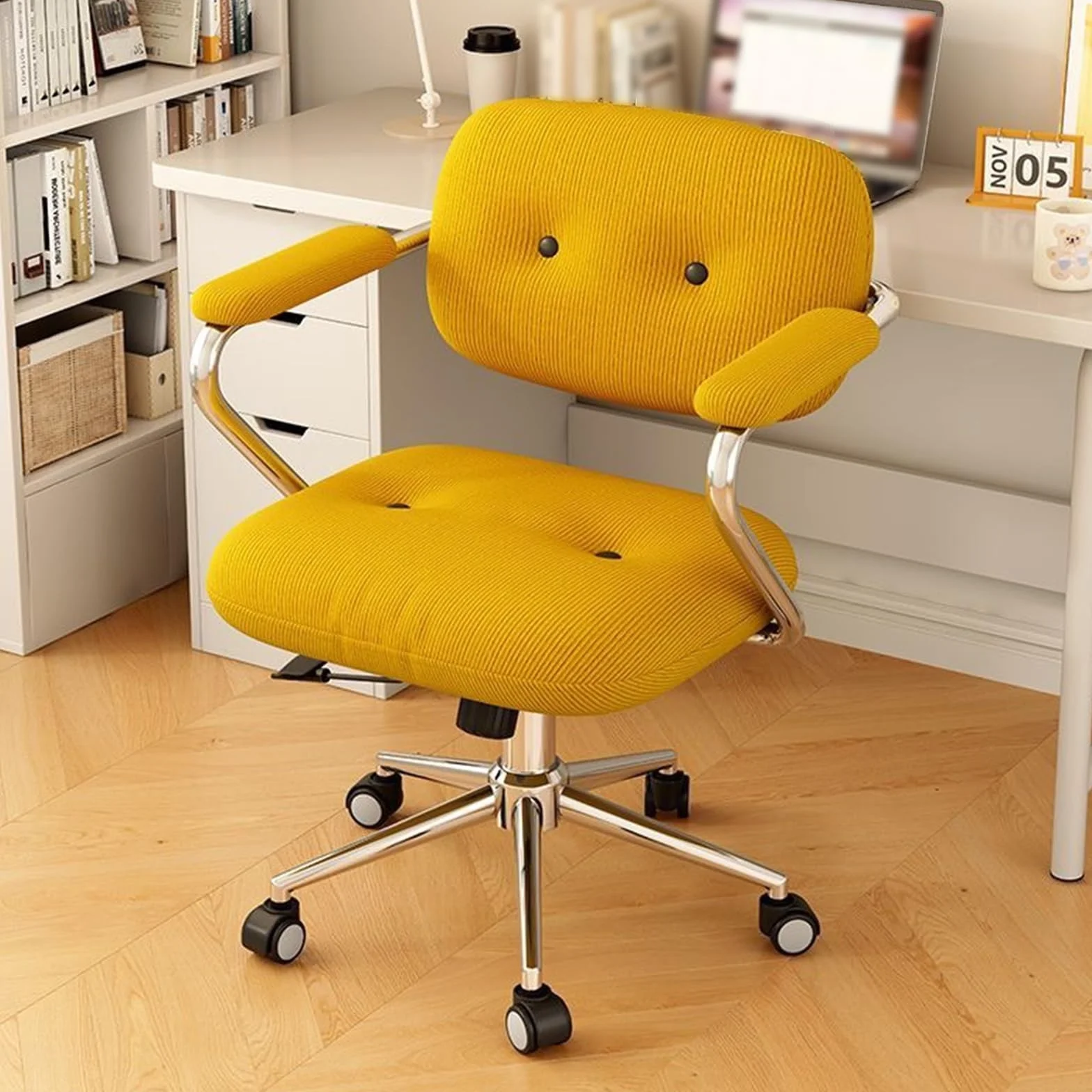 Ergonomiczne, regulowane krzesło biurowe do domu, wygodne, krzesło do gier komputerowych z tapicerowanym siedziskiem, małe krzesło biurkowe do nauki, czytania, odpowiednie do domowego biura, gier,