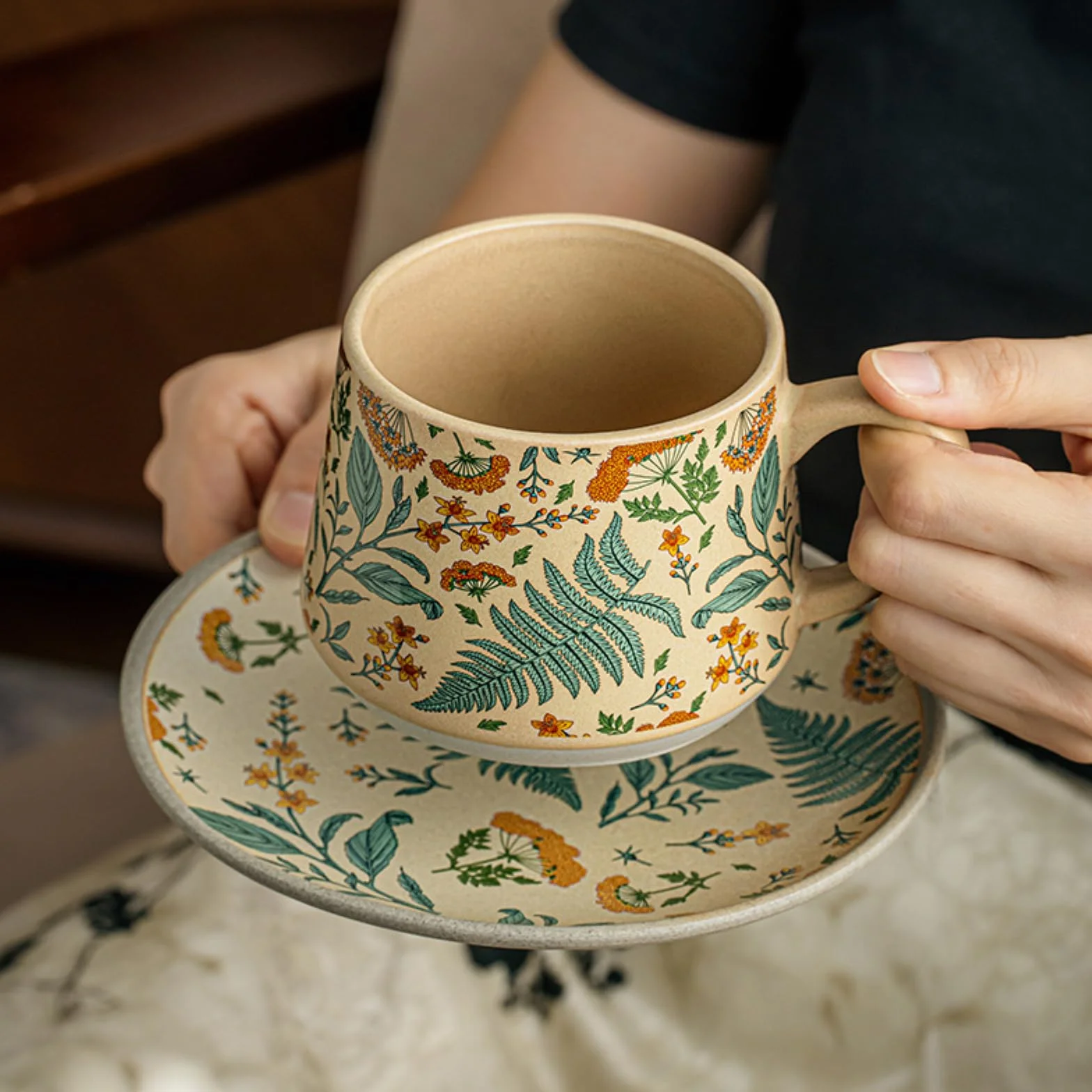 360 ml - 340.2 g retro filiżanka do kawy i spodek zestaw domowy ceramiczny kubek kwiatowy-Yaju