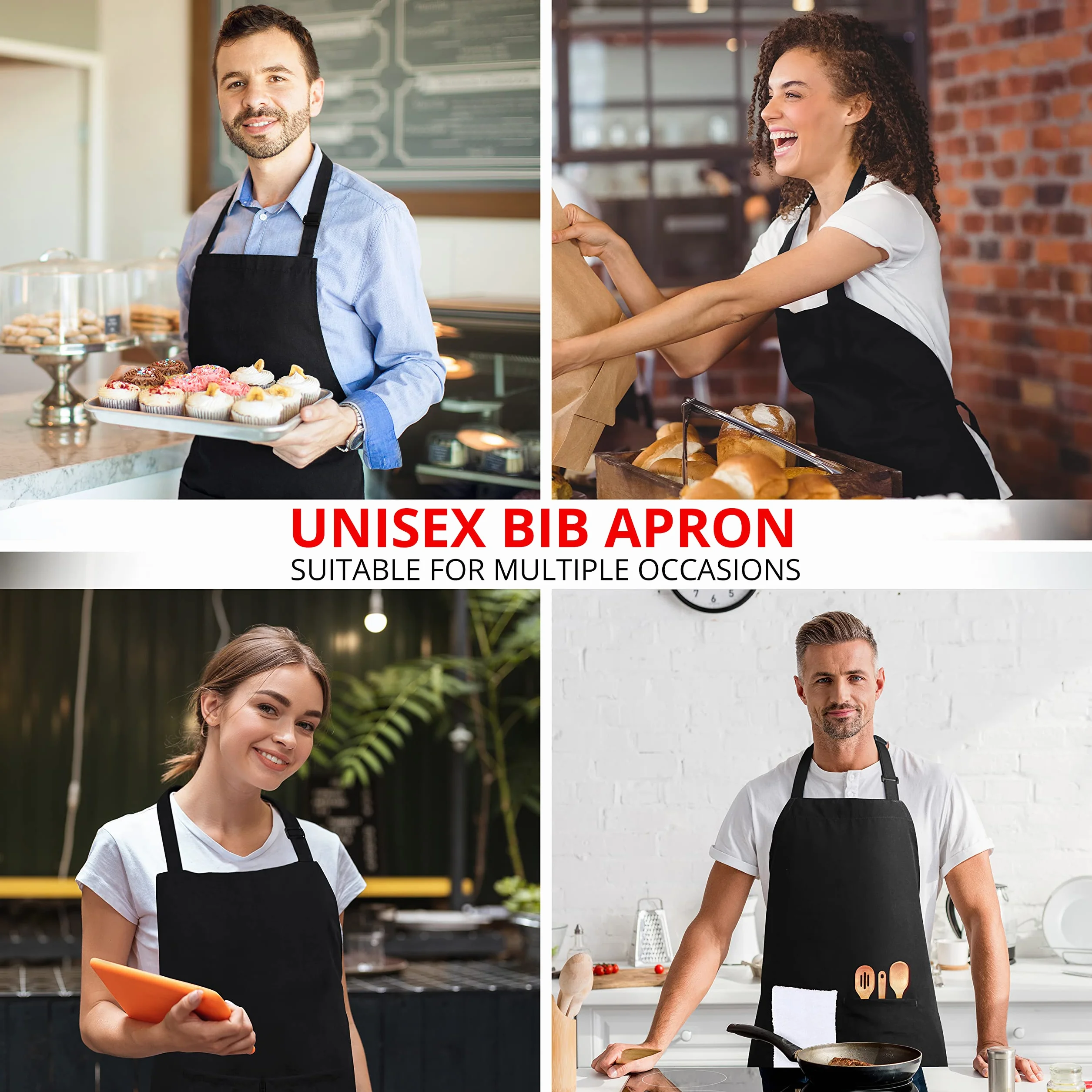 Utopia Kitchen Fartuch kuchenny, regulowany z 2 kieszeniami, odporny na wodę i olej, fartuch szefa kuchni dla kobiet mężczyzn, 2-pak