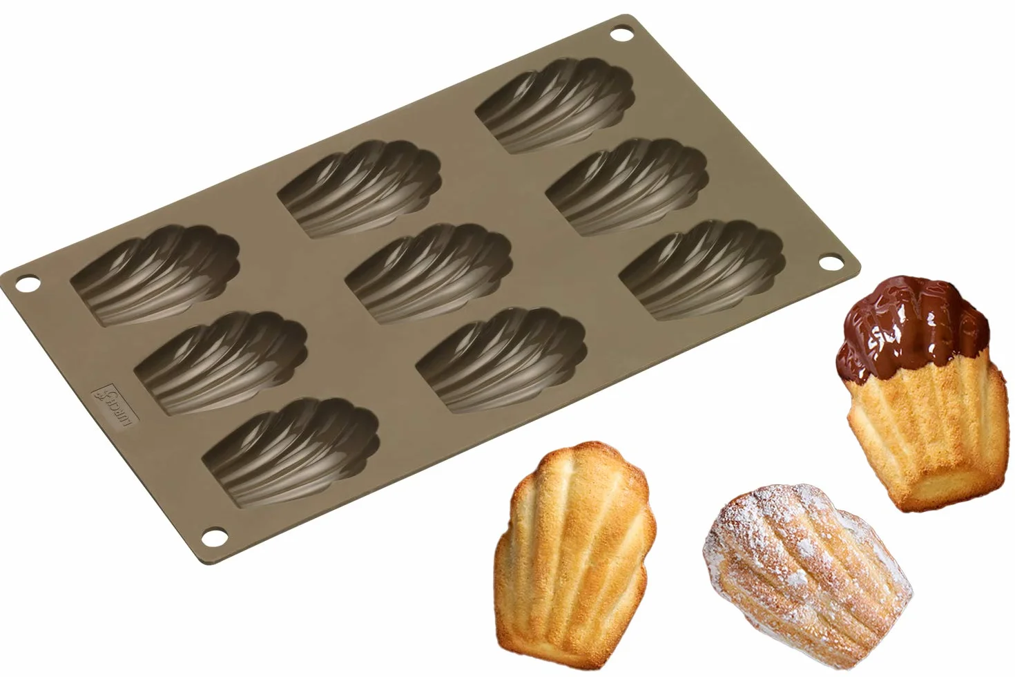 Lurch 85025 FlexiForm Madeleine 9-rzędowa (6 x 4 cm) wykonana w 100% z silikonu platynowego niezawierającego BPA, brązowa