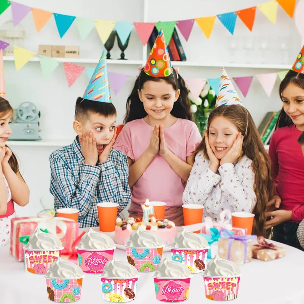 Papierowe kubki do lodów, 24 szt. jednorazowych misek do lodów, 240 ml, papierowe miski deserowe, papierowe, kubek do lodów, ciast, mrożonego jogurtu, zupy (styl A)