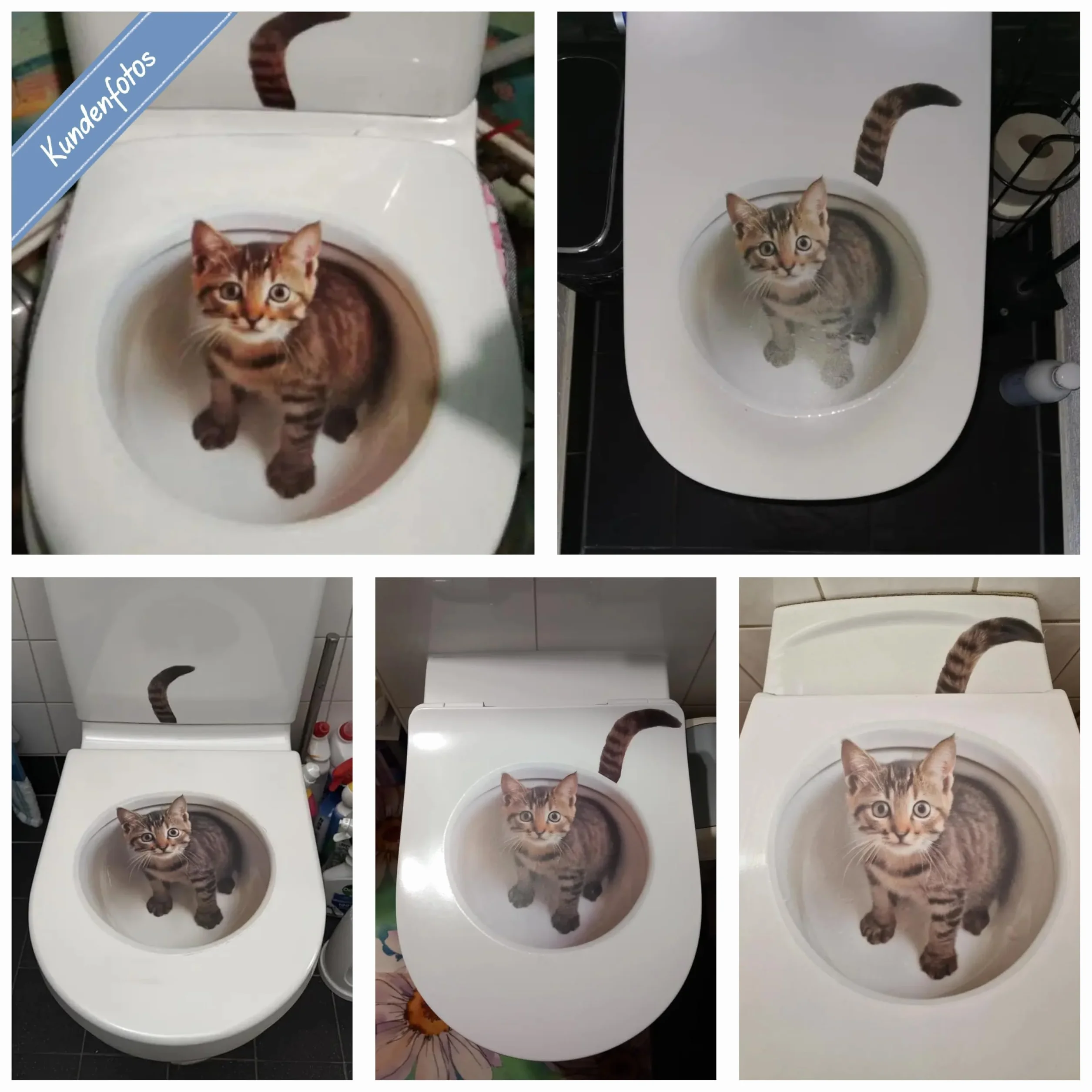 Wandsticker4u - Naklejka na deskę sedesową kot 3D śmieszna I śmieszny kot naklejka WC dekoracja łazienki wodoodporna I dekoracja WC dla gości naklejka tatuaż ścienny