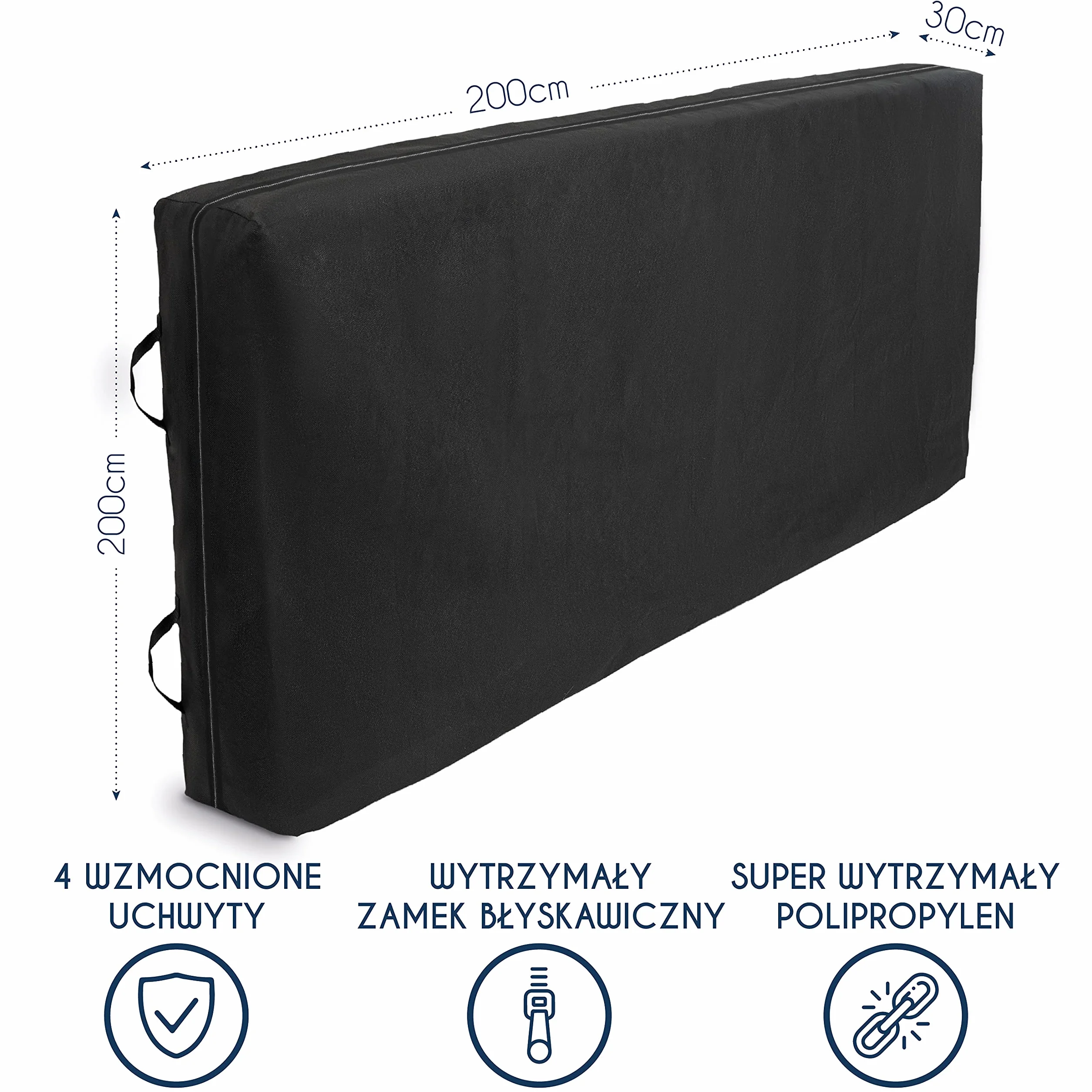 Pokrowiec na materac wodoodporny 200x200 cm 30 cm 4 uchwyty zamek błyskawiczny