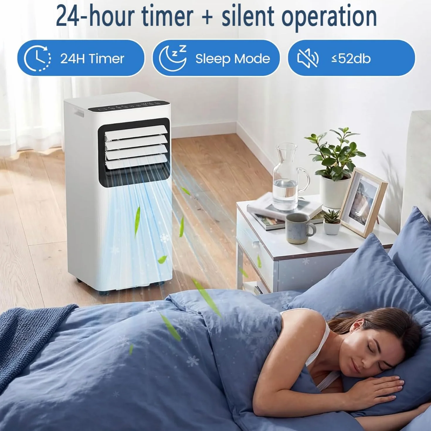 Przenośny klimatyzator 7000 BTU, chłodzi 350 m2, inteligentny klimatyzator z wentylatorem, osuszaczem, trybem uśpienia, timerem 24H, pilotem zdalnego sterowania i zestawem instalacyjnym