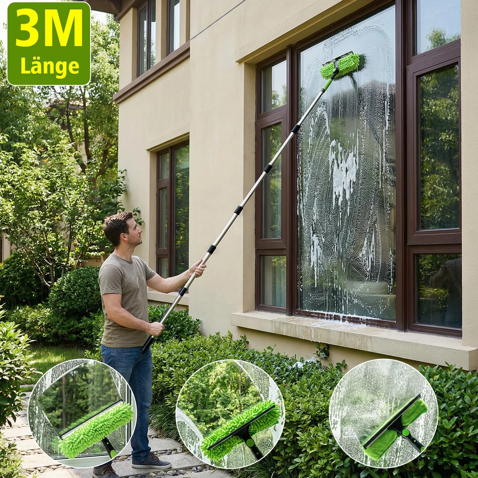 3M Zestaw do Czyszczenia Okien, 400 ML Płynu do Mycia Okien- Silikonową Ściągaczka i Ściereczki do Okien z Mikrofibry(30cm) do Szklanych Drzwi Prysznicowych, Luster i Samochodów