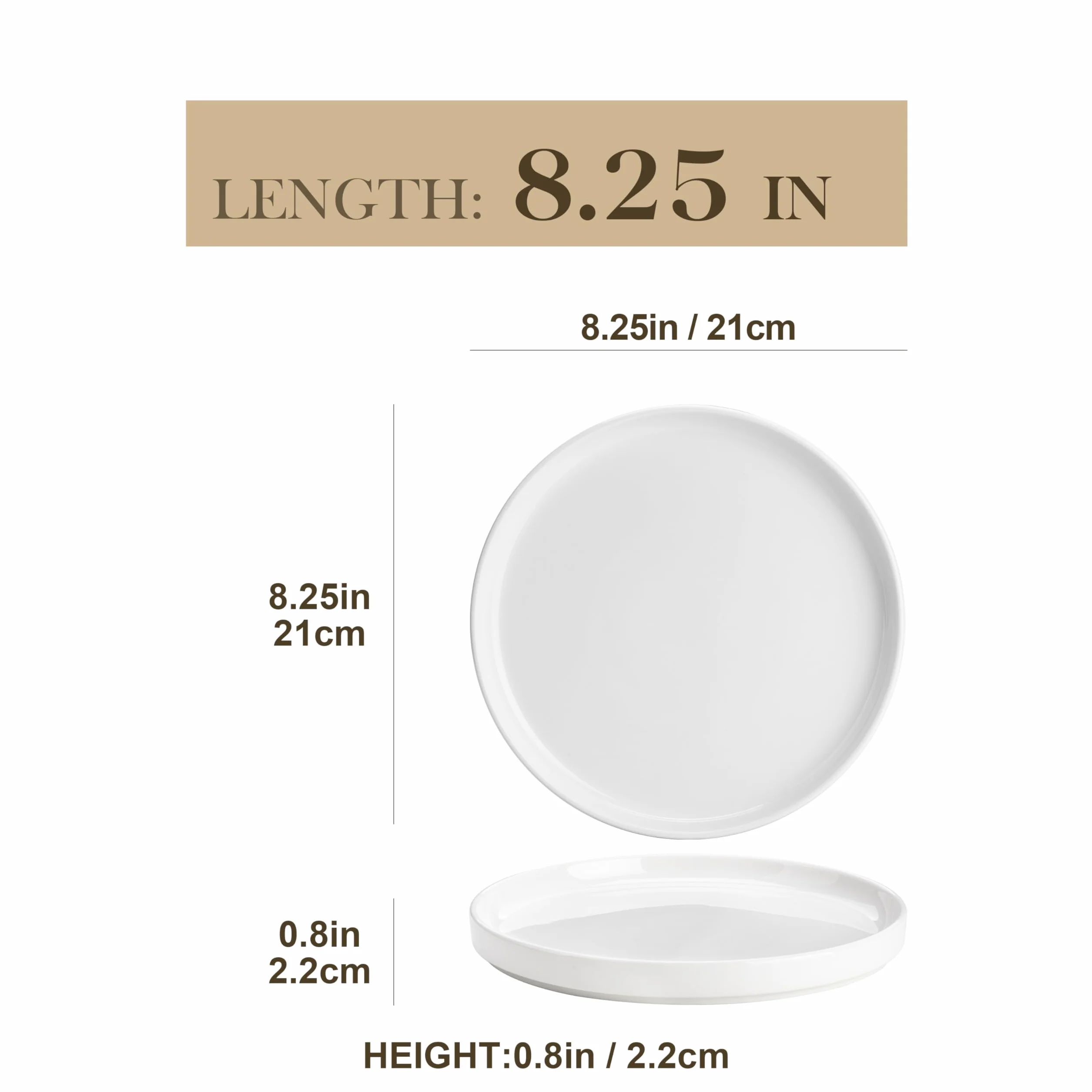 MALACASA Talerze deserowe dla 6 osób, Ø 21 cm, zestaw małych talerzy z porcelany, talerze śniadaniowe z krawędzią, białe, nadają się do mycia w zmywarce, seria LEAH