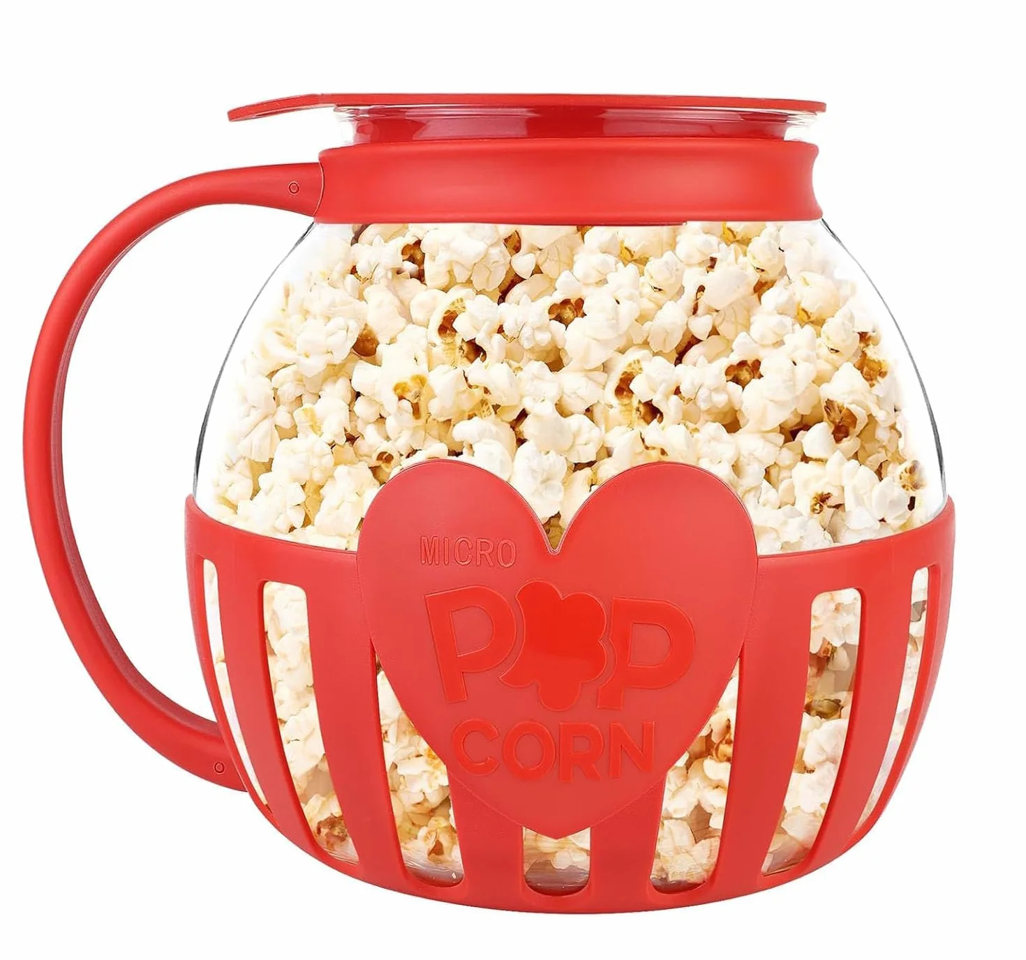 Maszyna do popcornu do kuchenki mikrofalowej, maszyna do popcornu ze szkła borokrzemowego, nadaje się do mycia w zmywarce, idealna na spotkania, imprezy, pikniki, czerwona