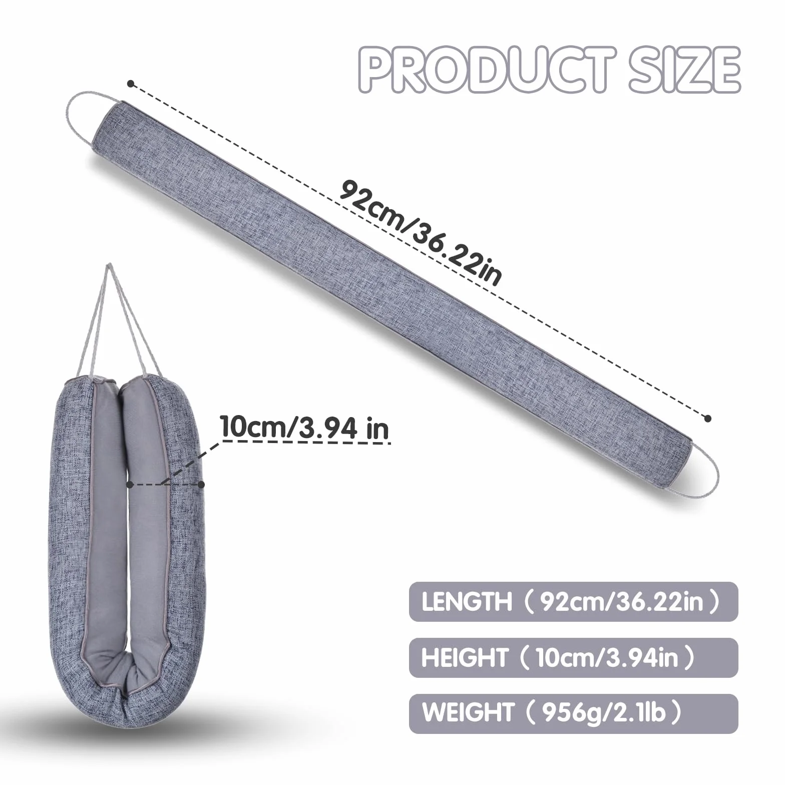 Wytrzymały uszczelniacz progowy do drzwi, 92 cm x 10 cm - Gruby uszczelniacz spodniej części drzwi, ogranicznik przeciągów do dolnej części drzwi, blokada wiatru i hałasu z rzepem