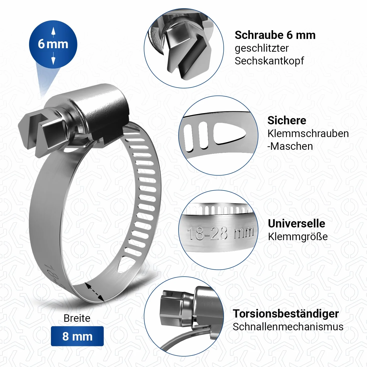 VIOKS Elastyczny wąż odpływowy do pralki 4 m 19/22 mm Ø z 2 x obejmami ze stali nierdzewnej 18-28 mm Ø - wąż ściekowy do zmywarki z zaciskami do węża zestaw i węże odpływowe do pralek