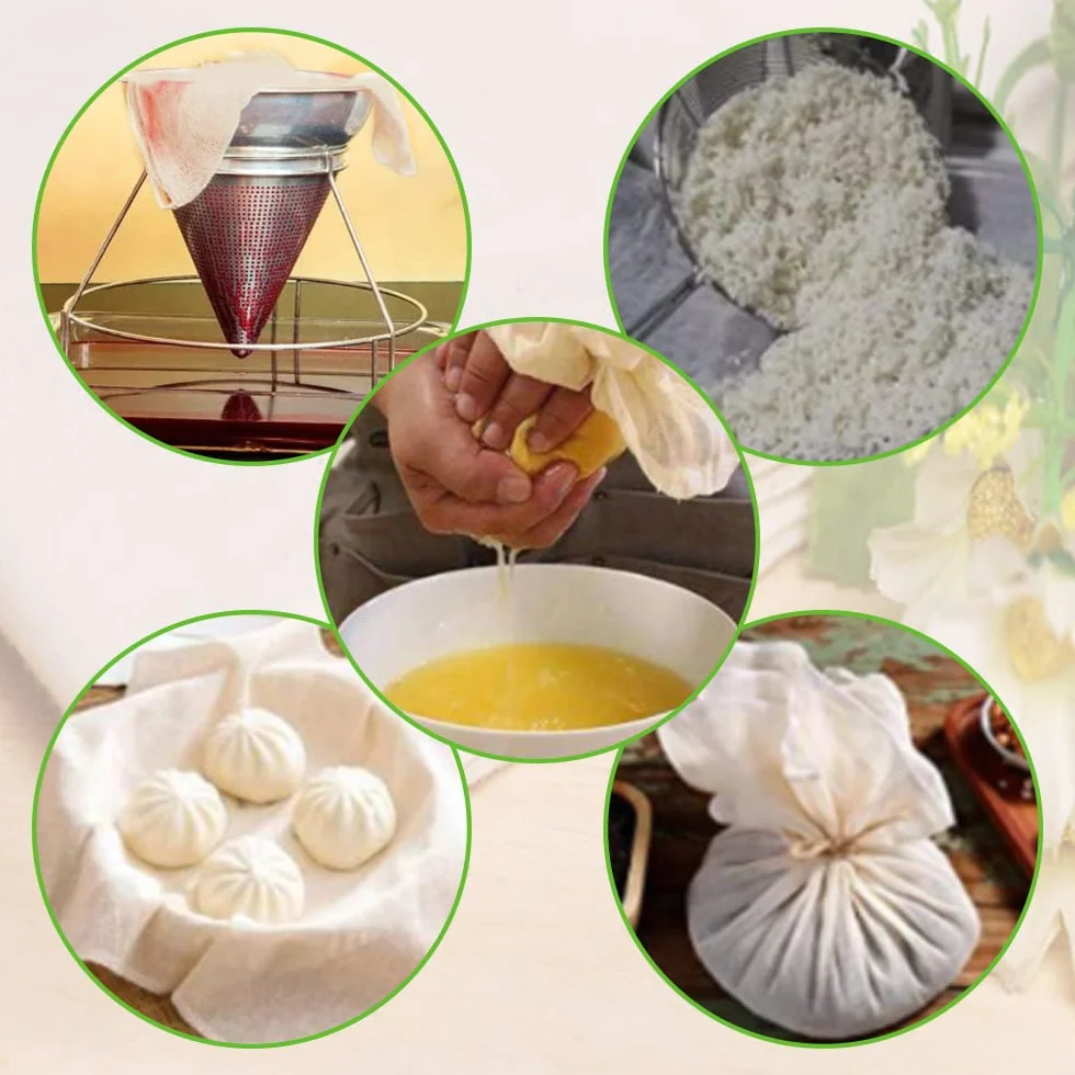 5-pak gazy wielokrotnego użytku do odcedzania bawełny organicznej, w 100% niebielone, czyste bawełniane ściereczki muślinowe, worki do odcedzania mleka migdałowego, sera, jogurtu, soku, zupy,