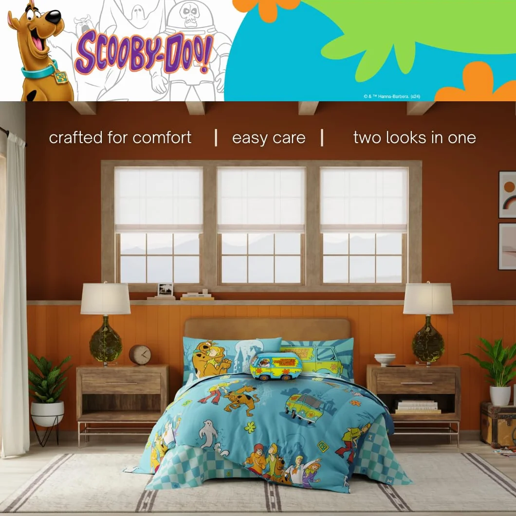 Franco Scooby Doo Pościel 7-częściowy dwustronny zestaw z poszewką łóżko podwójne Full