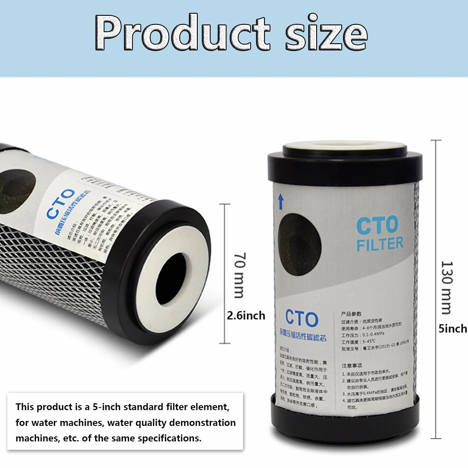 Filtr do wody CTO Carbon Block 2,5" x 5", 10 szt. wkładów zamiennych, do systemów filtracji całego domu o średnicy 5 cali