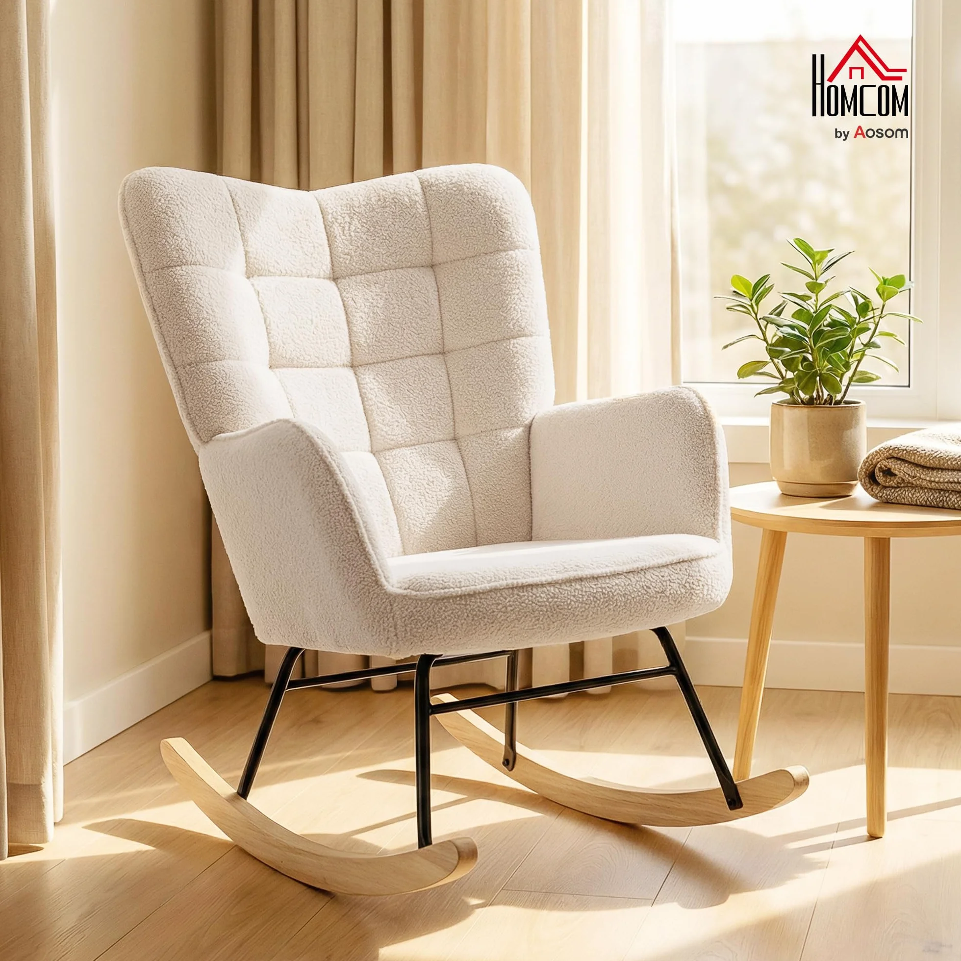 HOMCOM Fotel bujany beżowy 71x92x101 cm do 120 kg