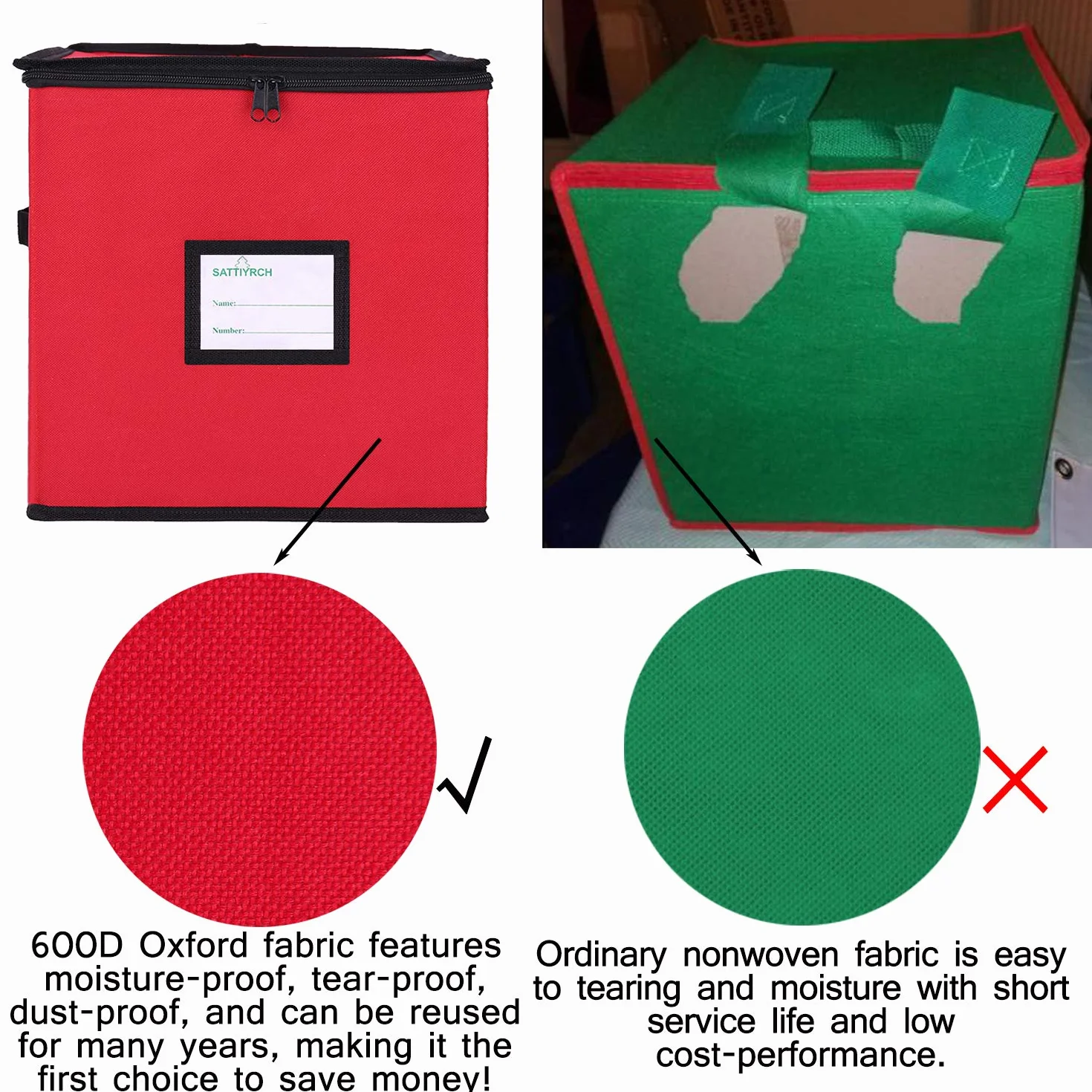 Sattiyrch Pudełko do przechowywania ozdób bożonarodzeniowych, tkanina Oxford 600D przechowuje do 64 standardowych uchwytów na ozdoby świąteczne, 30 x 30 cm, 4 warstwy świątecznych pojemników do