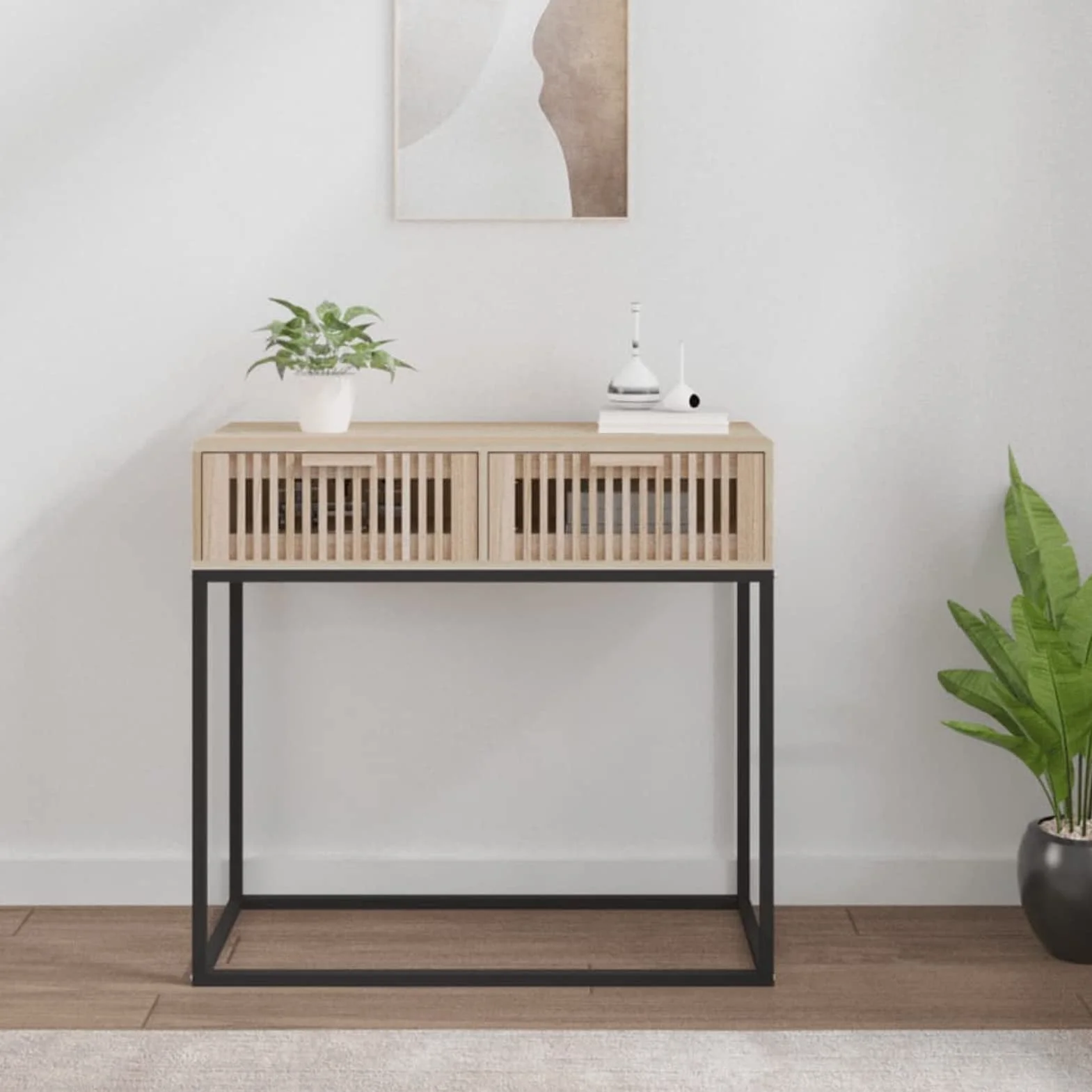 ShGaxin Stół konsola z żelaza i sklejki 80x30x75 cm, wejście, wąskie przedpokój, pokój dzienny, pomocniczy, meble wejściowe