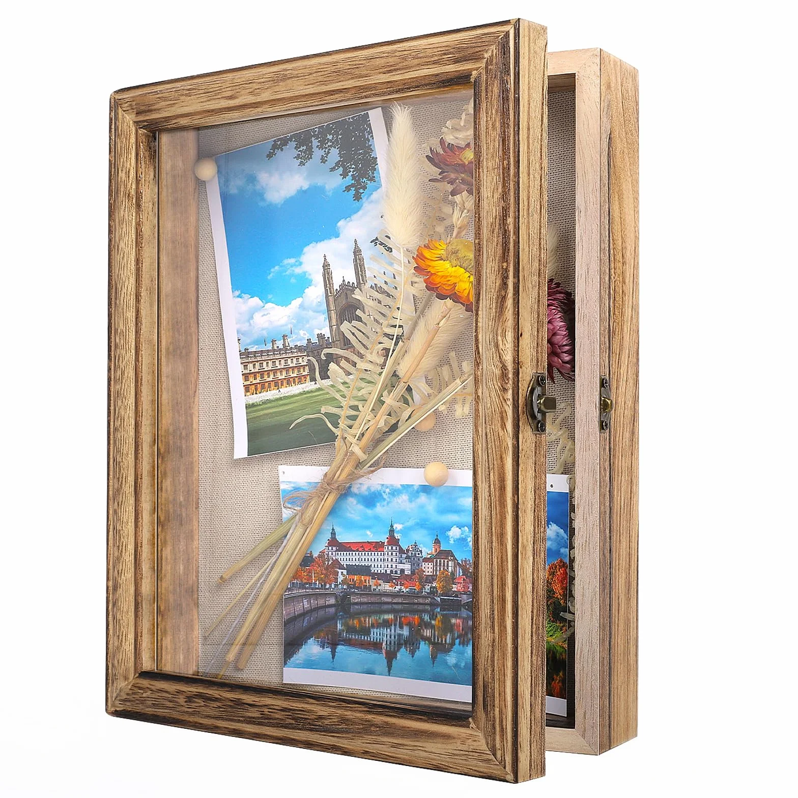 Drewniana ramka na cienie, 25 x 20 cm głębokości, ramka na zdjęcia do powieszenia na ścianie lub blacie, ramka ekspozycyjna 3D na zdjęcie, kwiaty, dzieła sztuki, pamiątki