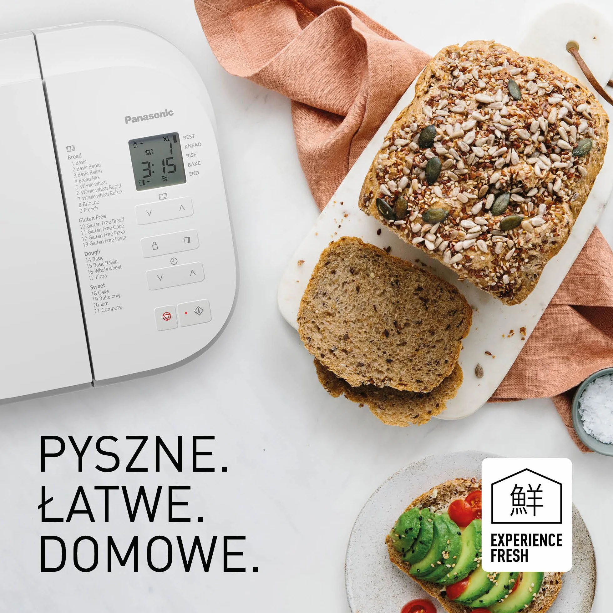 Panasonic SD-B2510WXE Wypiekacz do chleba (21 programów, podwójny czujnik temperatury, timer, 4 programy bezglutenowe), biały