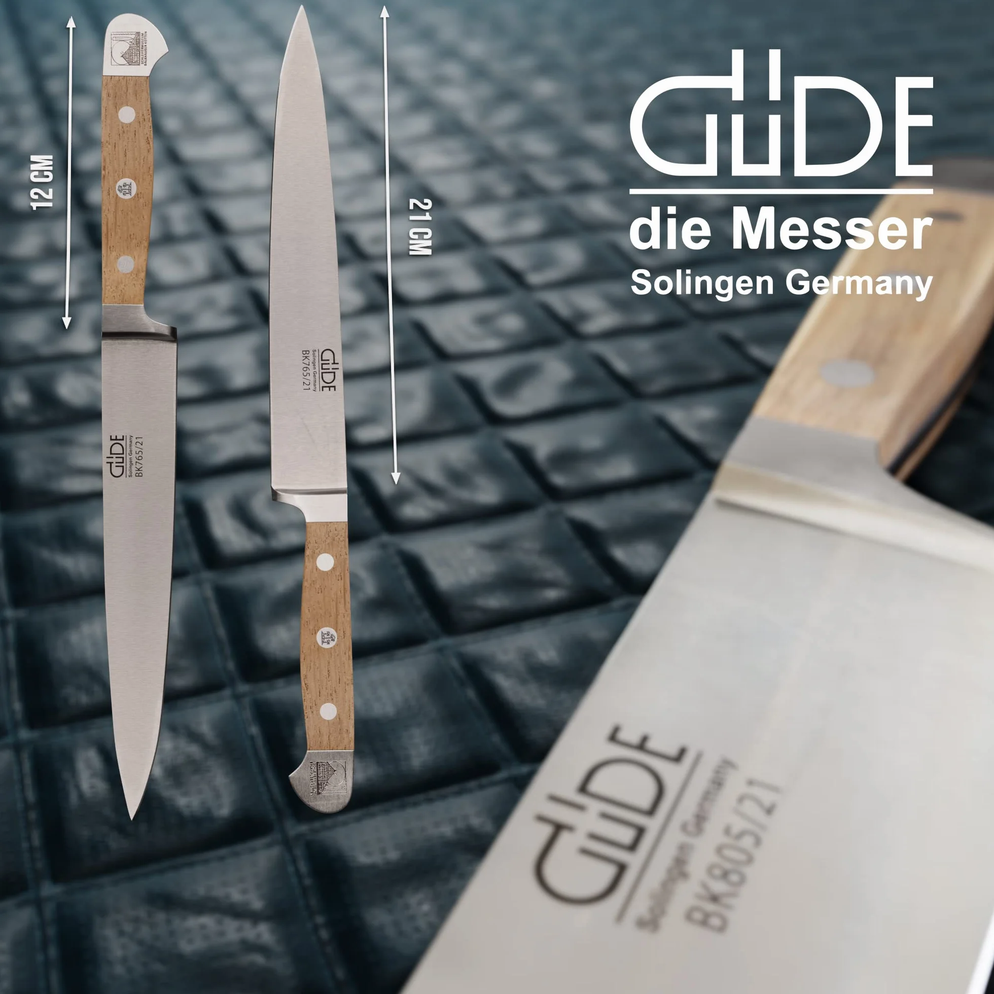 GÜDE Solingen - Nóż do szynki, kuty, 21 cm, dąb Balkhauser Kotten, ALPHA-BALK - Nóż do wędlin, podwójny trzpień, Ręcznie robiony w Niemczech