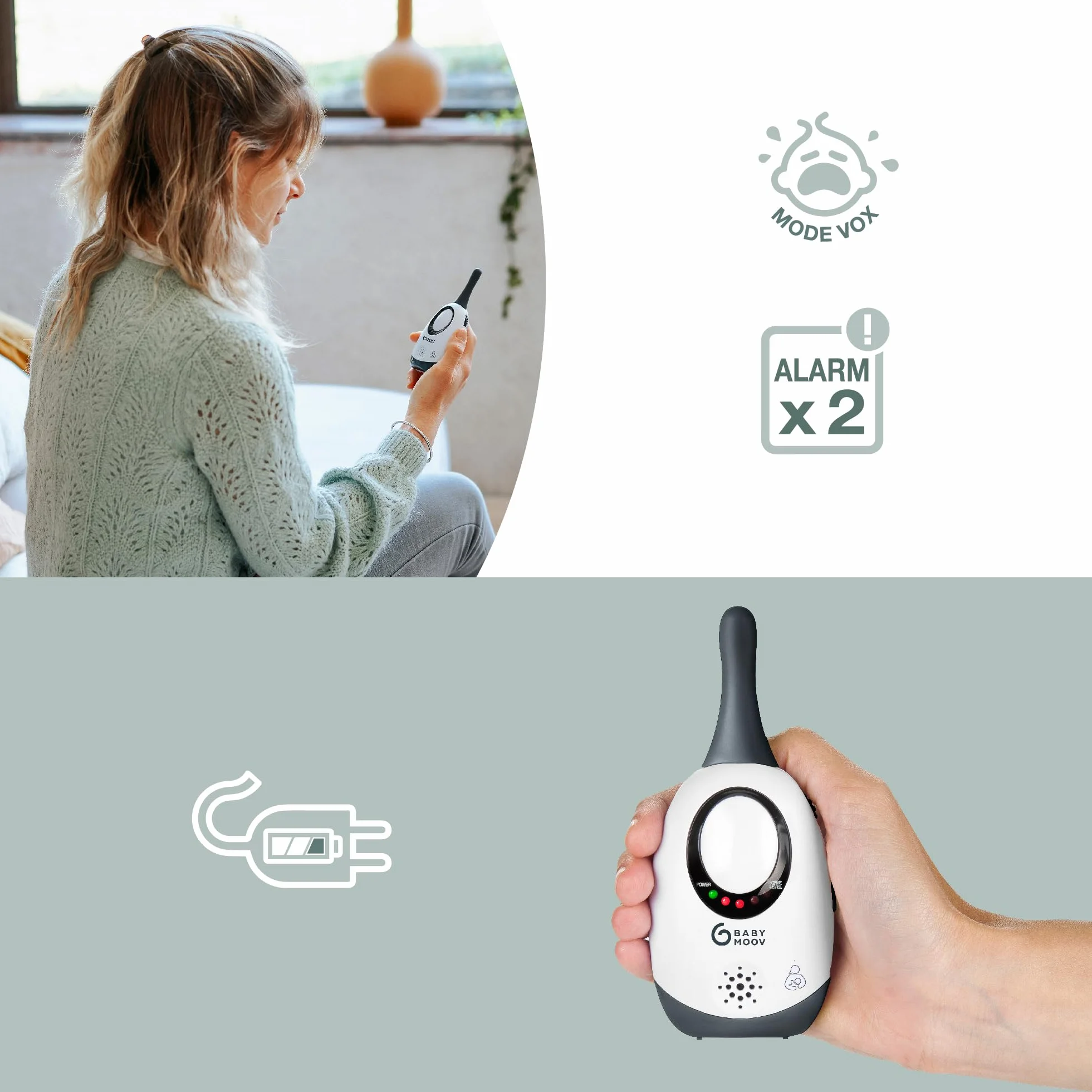 Babymoov Elektroniczna niania Simply Care (w zestawie 2 adaptery) - analogowa, o niskim poziomie promieniowania, zasięg 300 m