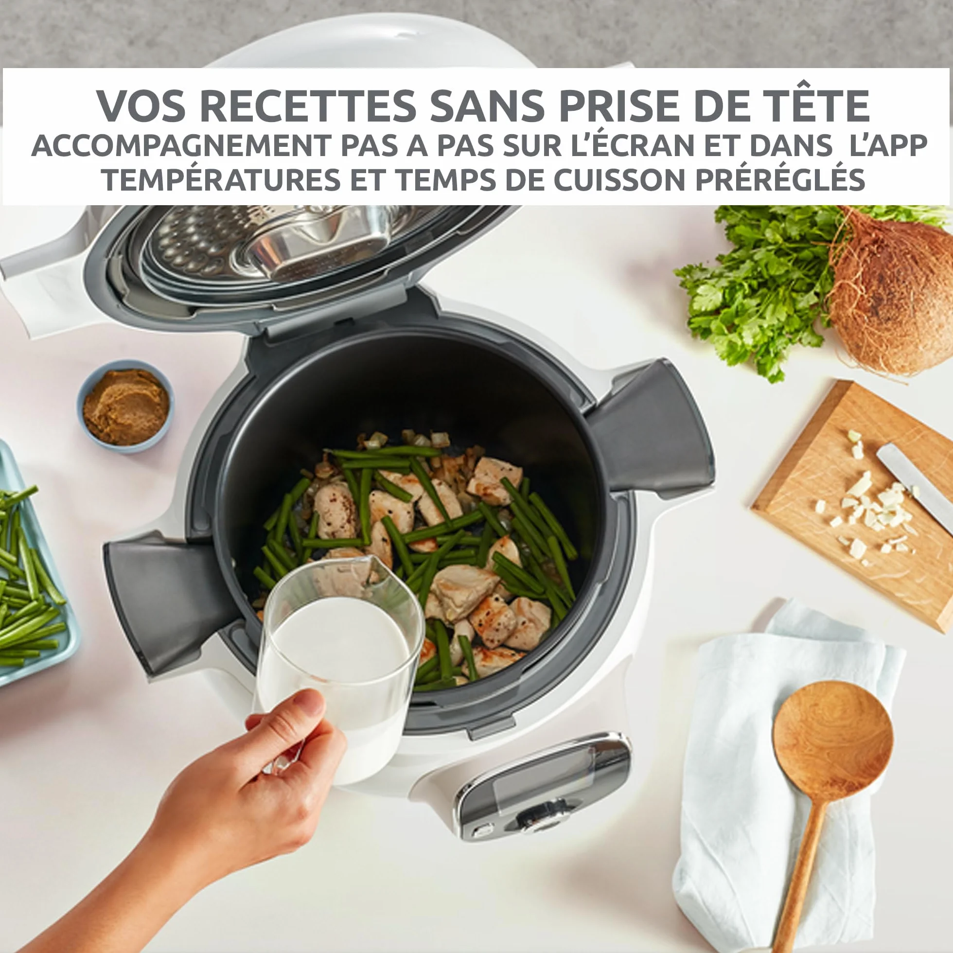 Moulinex, Cookeo Inteligentny multicooker 6L, 150 wbudowanych przepisów, gotowanie bez nadzoru, intuicyjny ekran, instrukcja gotowania, aplikacja MyMoulinex, 1600 W, biały, 15 lat, możliwość naprawy