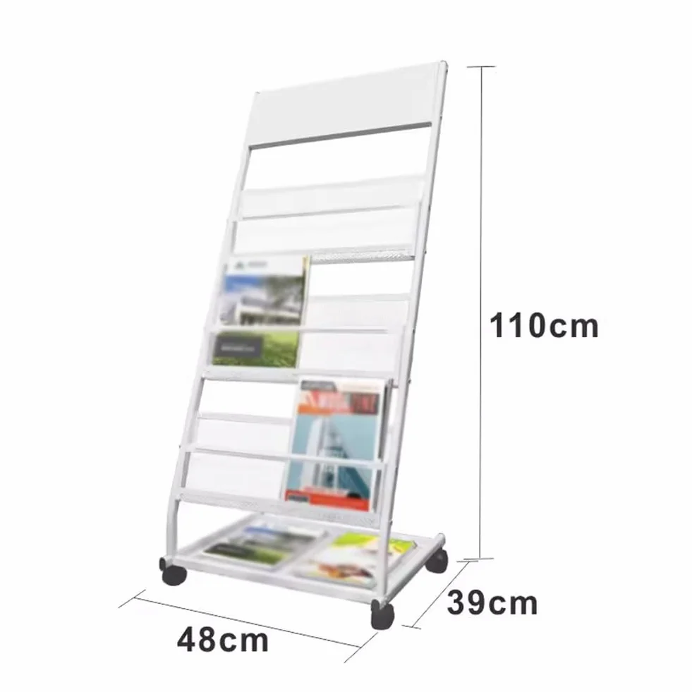3-Poziomowy Mobilny Stojak Na Czasopisma Z Kółkami, Metalowy Stojak Na Ulotki, Do Biur, Na Wystawy I Do Centrów Handlowych – Biały, 48 X 39 X 110 Cm(Rozmiar Koloru)