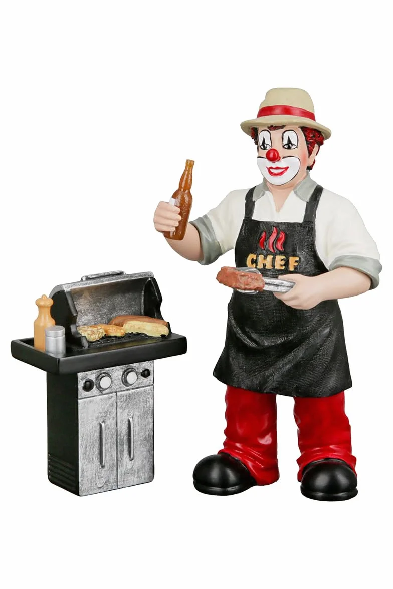 GILDE Clown grill szefa kuchni z żywicy syntetycznej, prezent na grilla – prezent dekoracyjny figurka i przedmiot kolekcjonerski – wielokolorowy, 15 cm wysokości, 13 cm szerokości, 7 cm głębokości