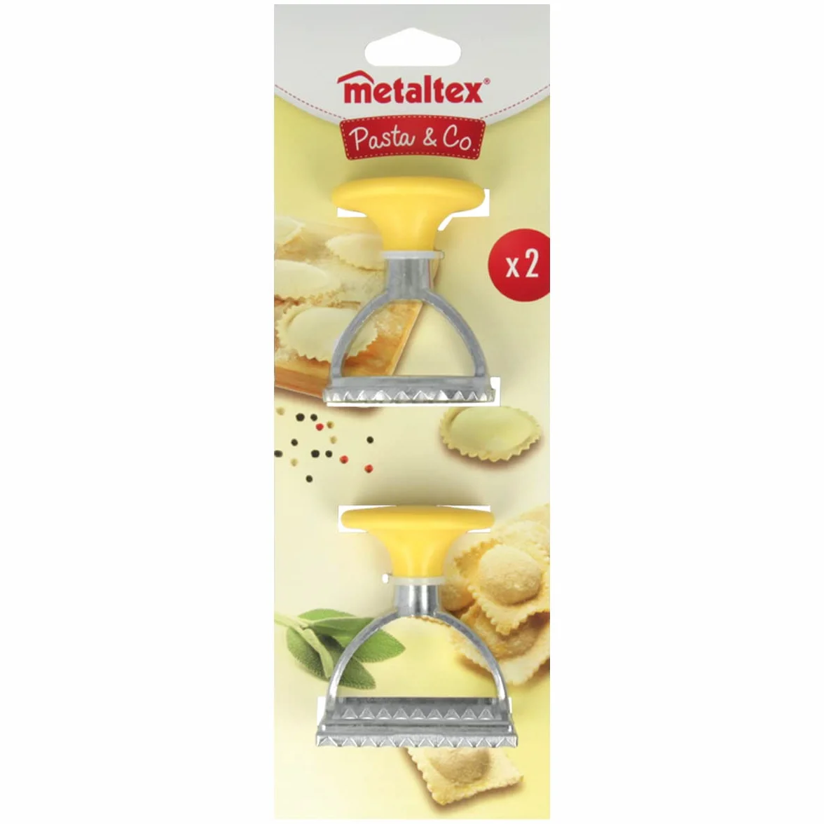 Metaltex Zestaw 2 stempli i foremek do ravioli ze stali nierdzewnej, kwadratowe i okrągłe, stal stopowa, srebrny