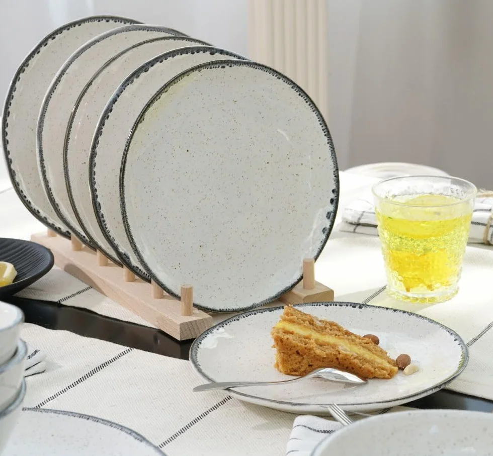 VILLA ITALIA Zastawa Stołowa – Kawowa – Obiadowa – Kolekcja Vanilla – Serwis Obiadowo-Kawowy na 6 Osób - Talerze Płytkie - Głębokie - Deserowe - Filiżanki ze spodkami - 30 Elementów