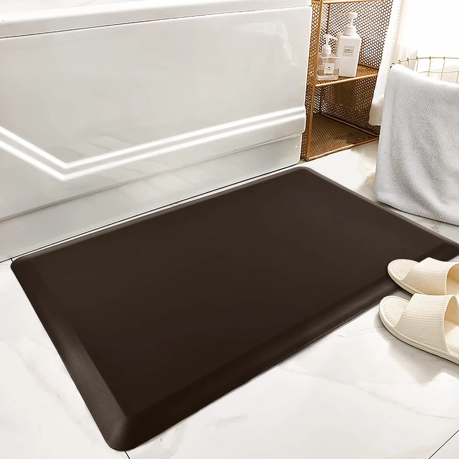 Art3d Mata zapobiegająca zmęczeniu – amortyzowane maty kuchenne – antypoślizgowa piankowa komfortowa poduszka na biurko stojące, do biura lub garażu (44 x 71 cm, czekoladowa)