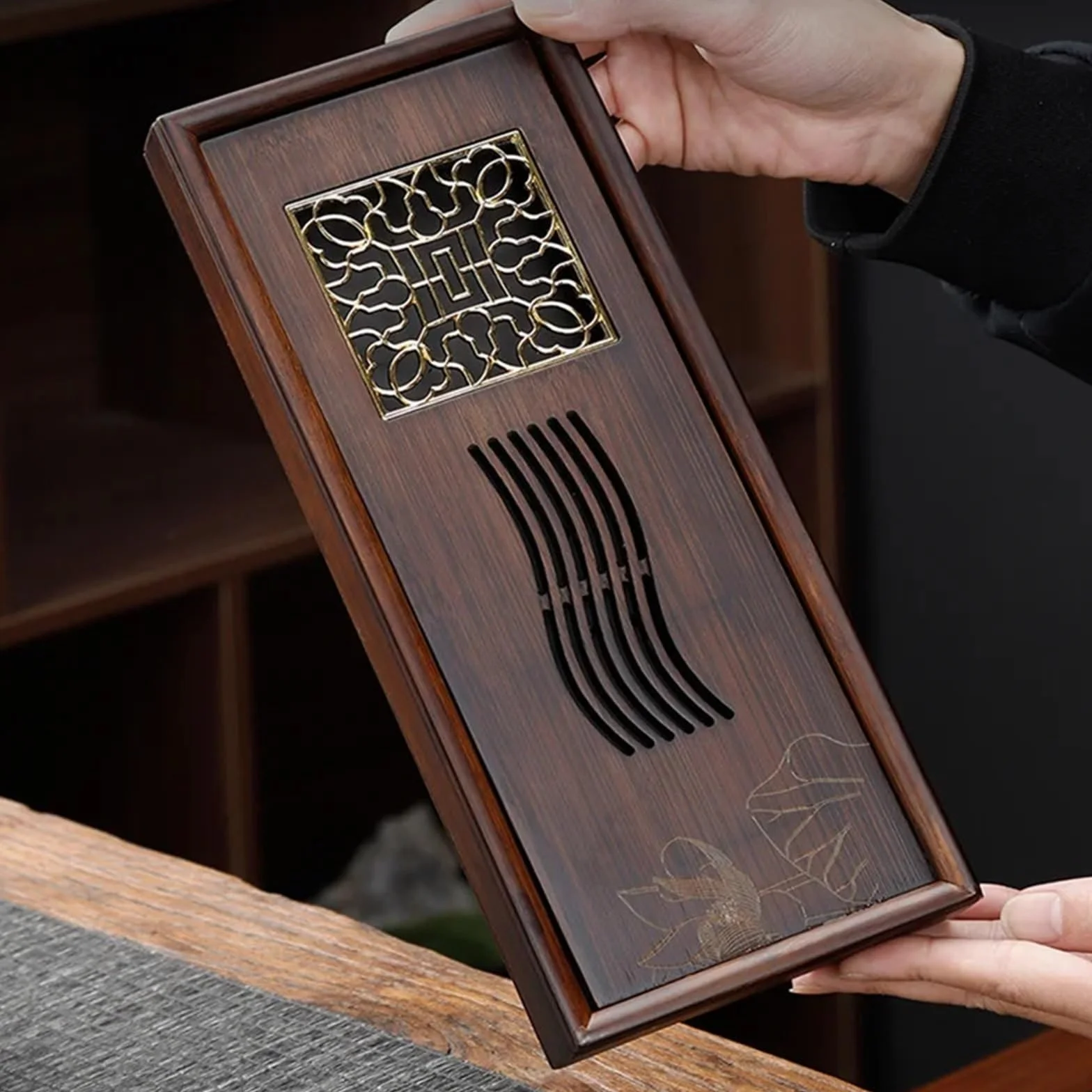 Bambusowa taca do herbaty Kung-Fu, 30 x 12 x 4 cm, pusty panel do przechowywania, na ceremonię parzenia herbaty, akcesoria domowe, elegancka deska do herbaty do domu i na prezent, 600 ml