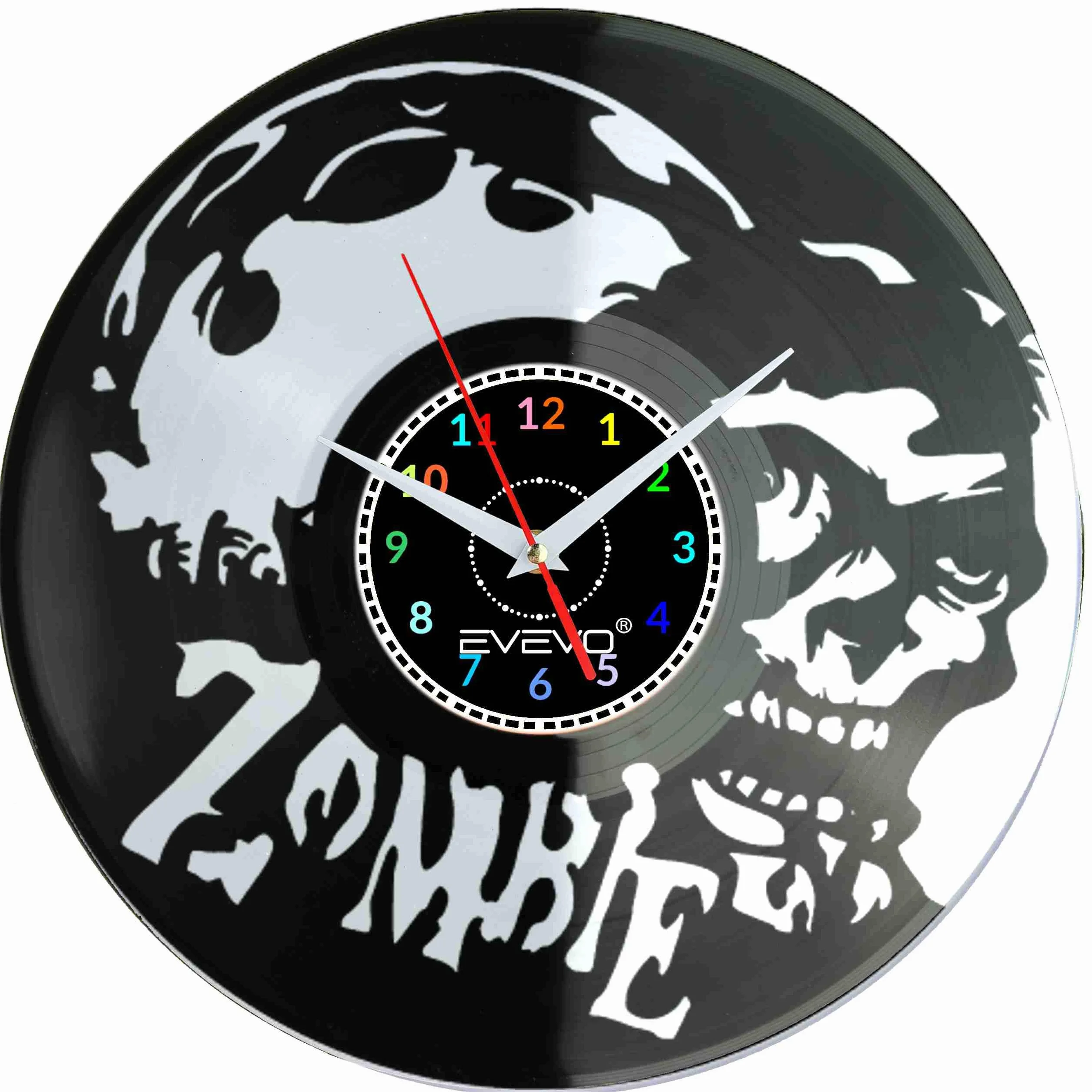 ZOMBIE ZEGAR ŚCIENNY FLUORESCENCYJNE TŁO PŁYTA WINYLOWA PREZENT UPOMINEK URODZINY DLA NIEJ DLA NIEGO F0001