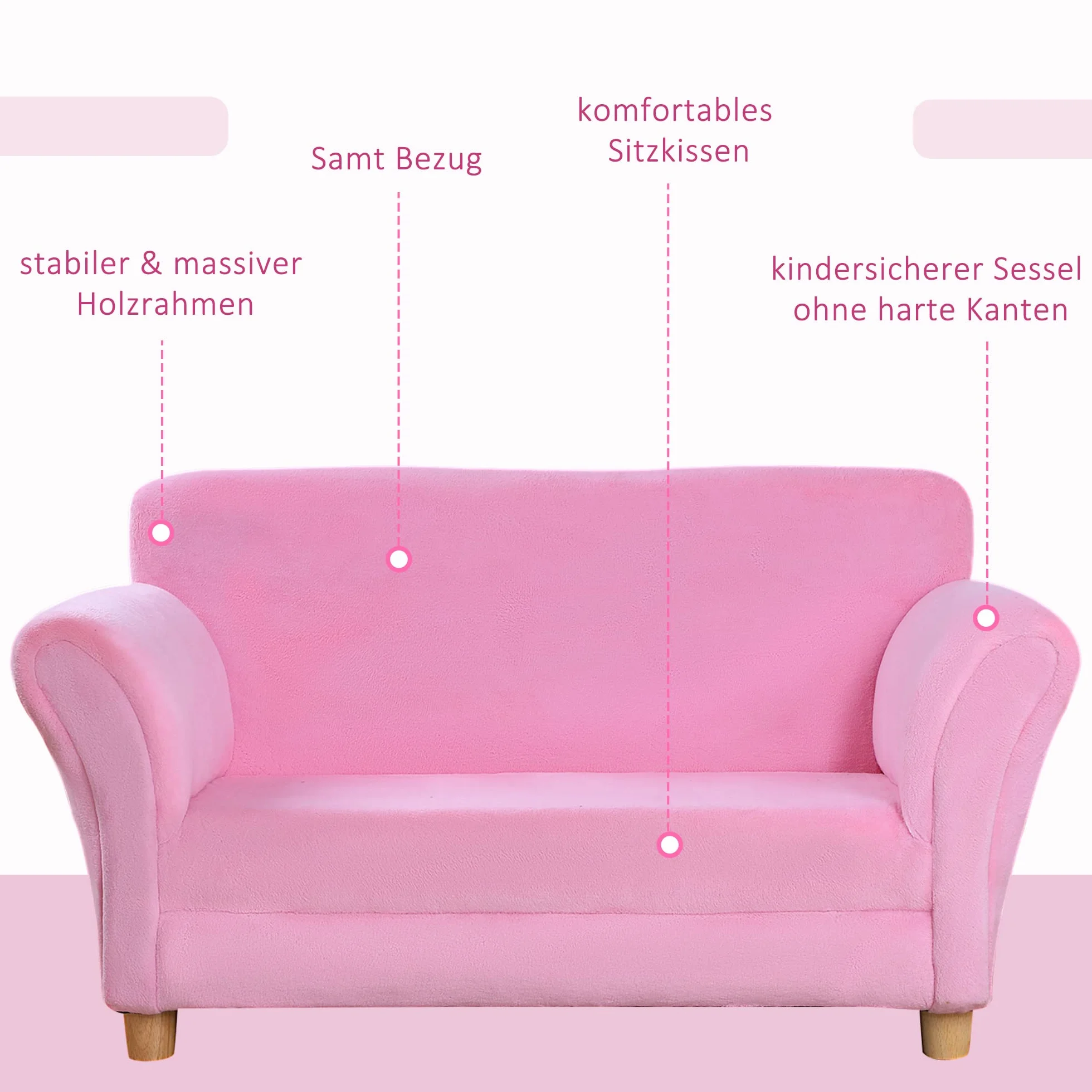 HOMCOM Sofa dziecięca, fotel dziecięcy, sofa, kanapa, krzesło do pokoju dziecięcego, miękka sofa, podwójna sofa pojedyncza (sofa truskawkowa)