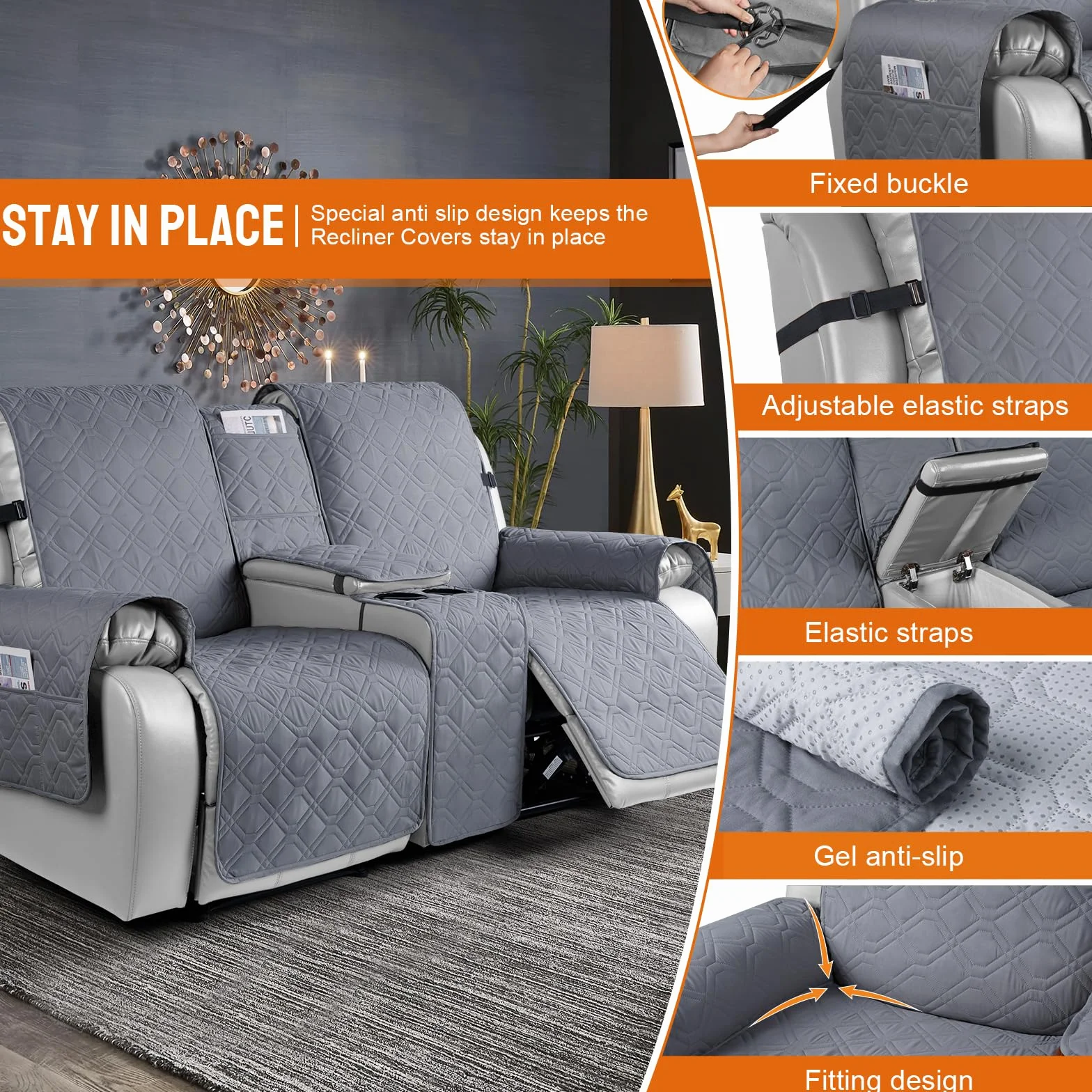 VANSOFY Loveseat Pokrowiec na leżankę z konsolą, w 100% wodoodporne, antypoślizgowy, rozkładana kanapa, pokrowiec na meble dla zwierząt domowych, psów (ciemnoszary)