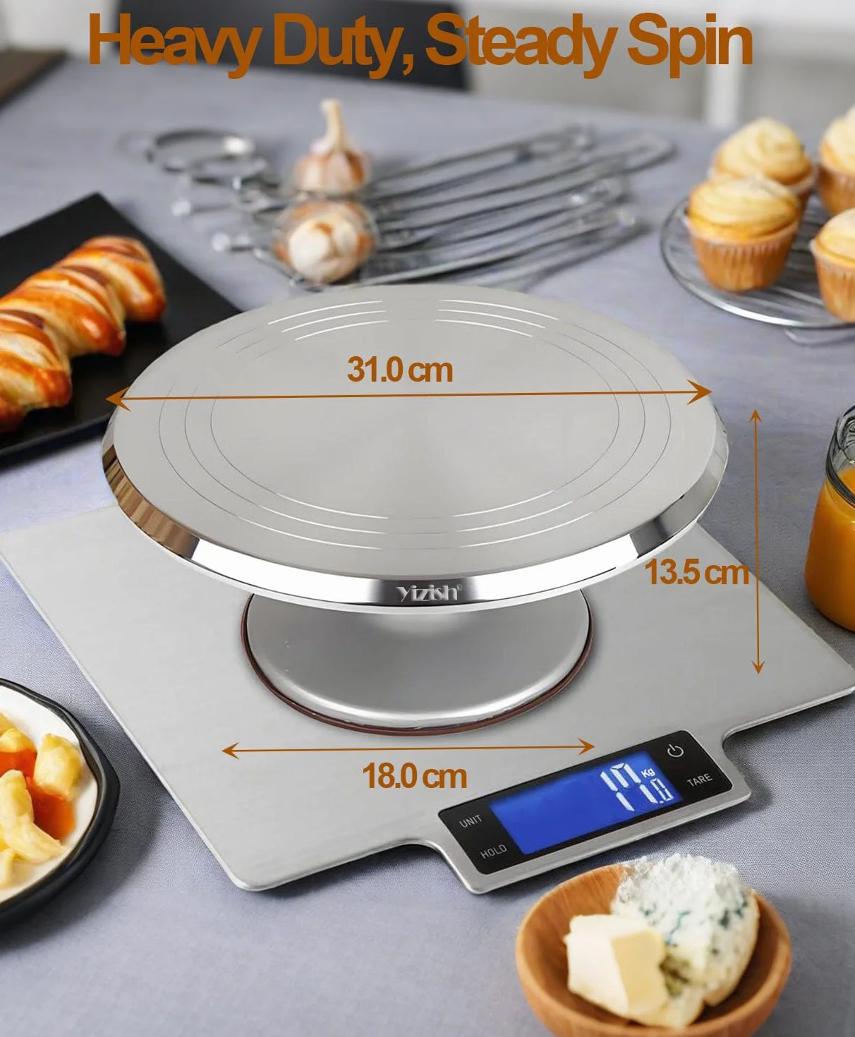 Yizish Gramofon do ciasta, ze stopu aluminium, torby i dysze, zestaw obrotowych stojaków na ciasto ze szpatułkami ze stali nierdzewnej i skrobaczkami do pieczenia, ciast i babeczek (39 szt.)